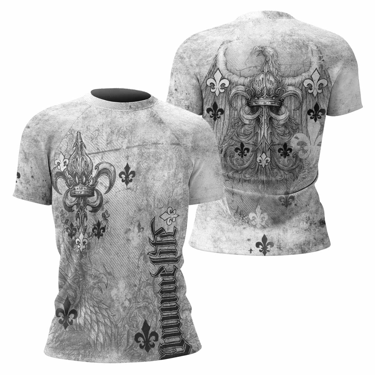 Fleur-de-Lis Rebirth Women's Rash Guard Short Sleeve - front and back view