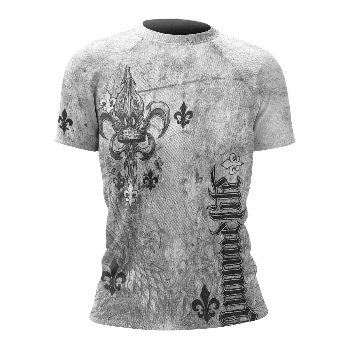 Fleur-de-Lis Rebirth Women's Rash Guard Short Sleeve - front view mockup