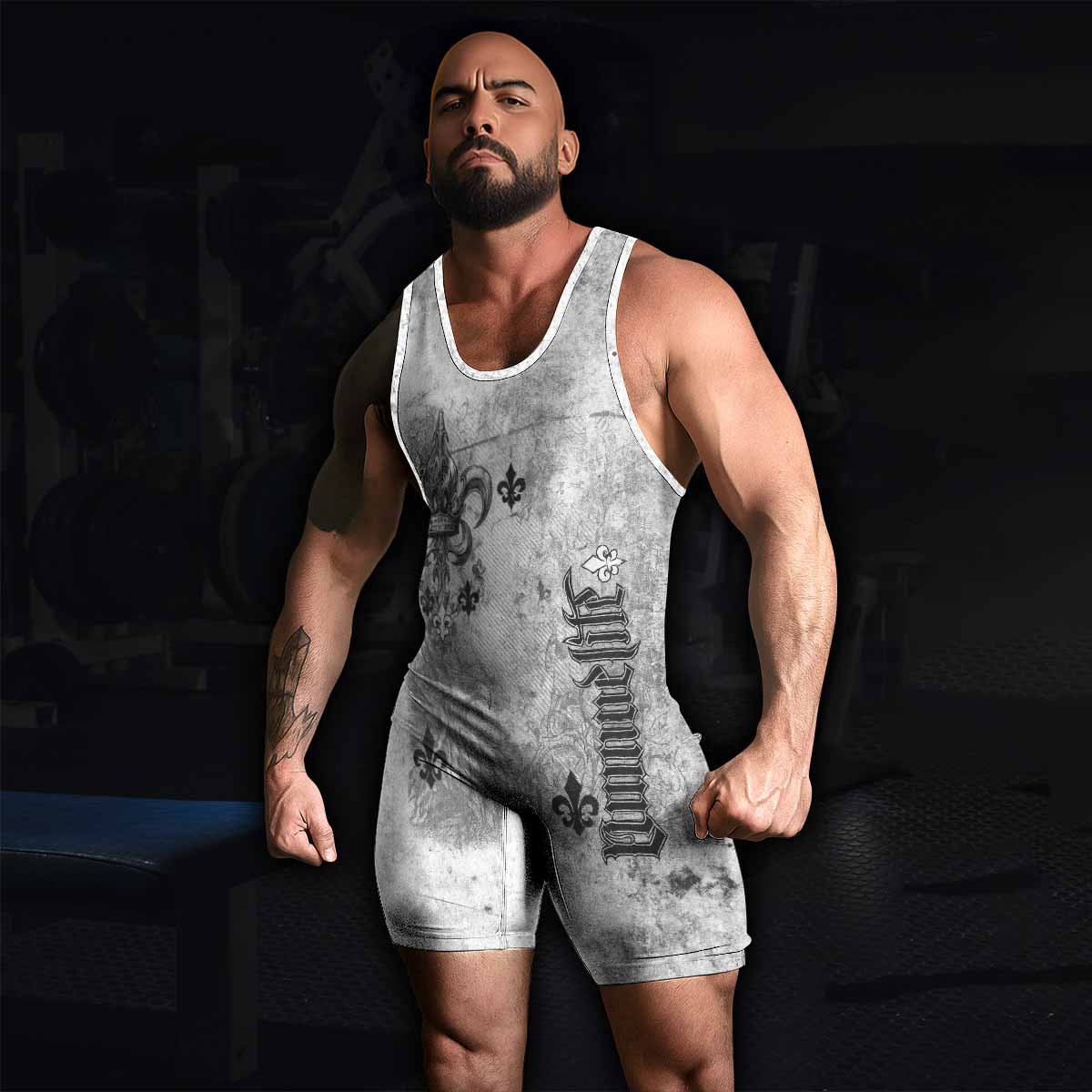 Fleur-de-Lis Rebirth Wrestling Singlet - men's lifestyle view