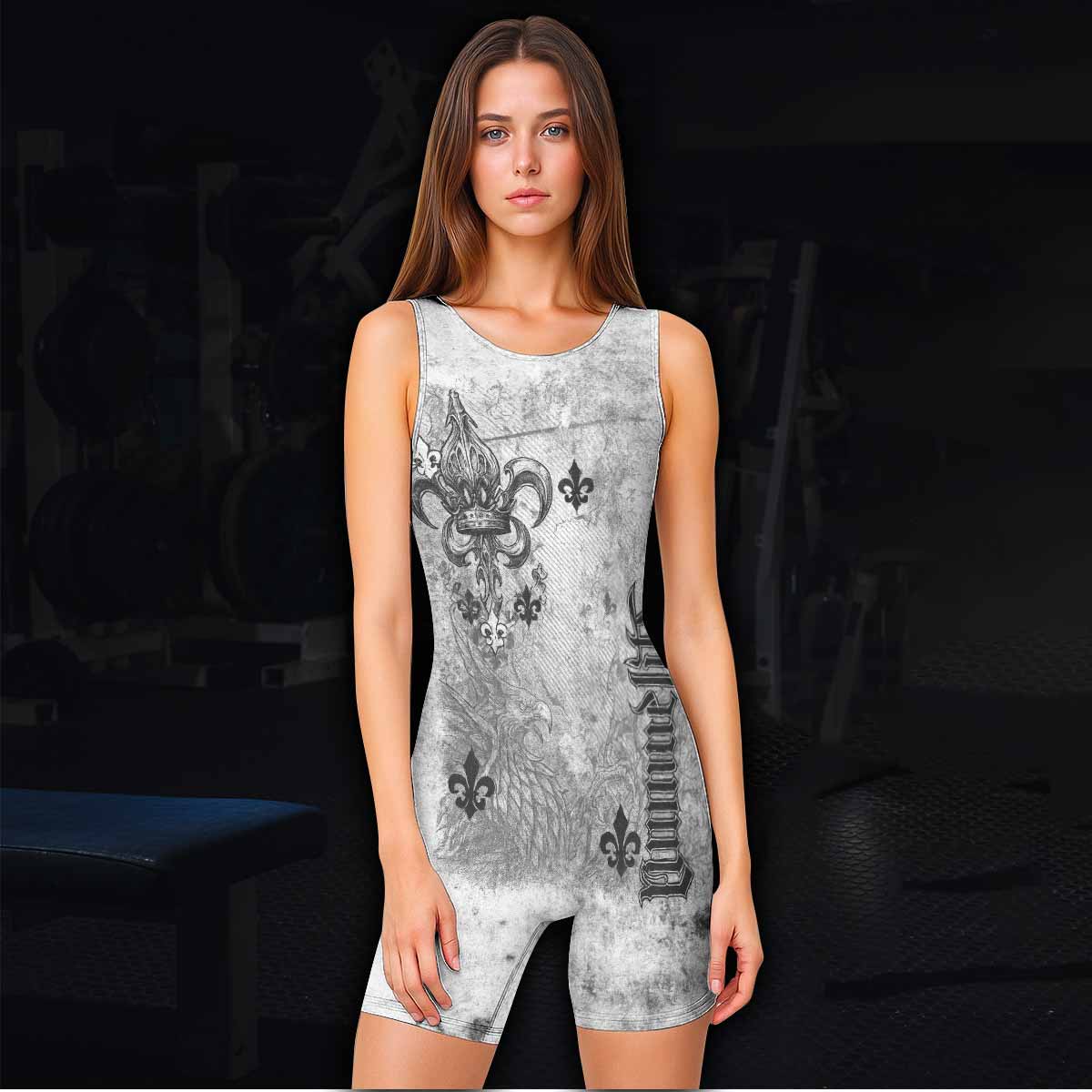 Fleur-de-Lis Rebirth Wrestling Singlet - women's lifestyle view