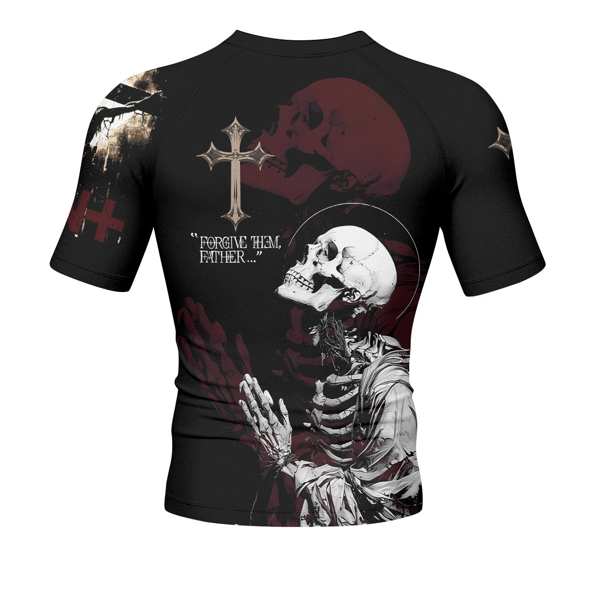 Forgive Them Father Men’s Short Sleeve Rash Guard - back view mockup