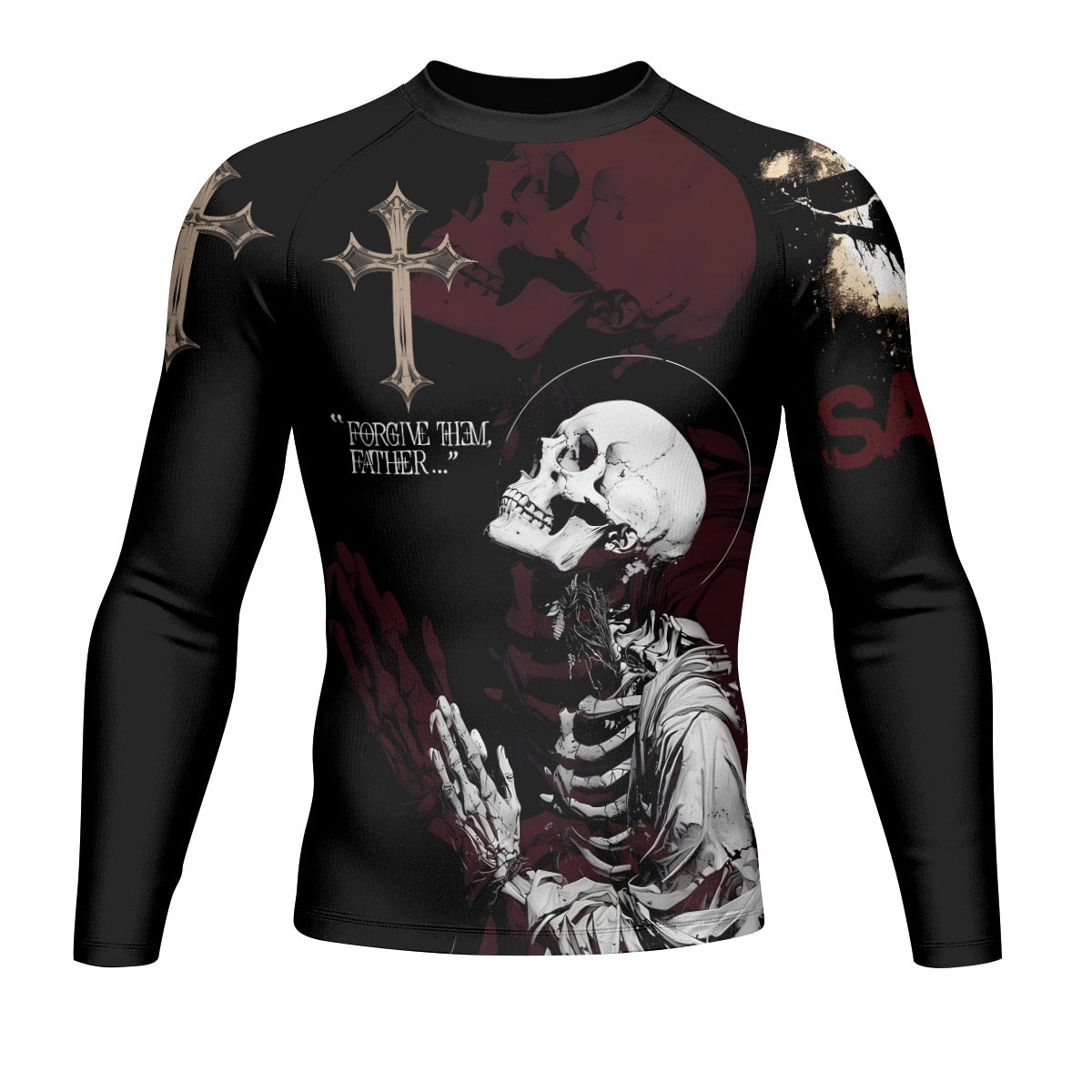 Forgive Them Father Men’s Long Sleeve Rash Guard - front view mockup