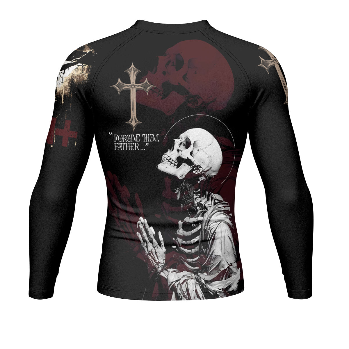 Forgive Them Father Men’s Long Sleeve Rash Guard - back view mockup