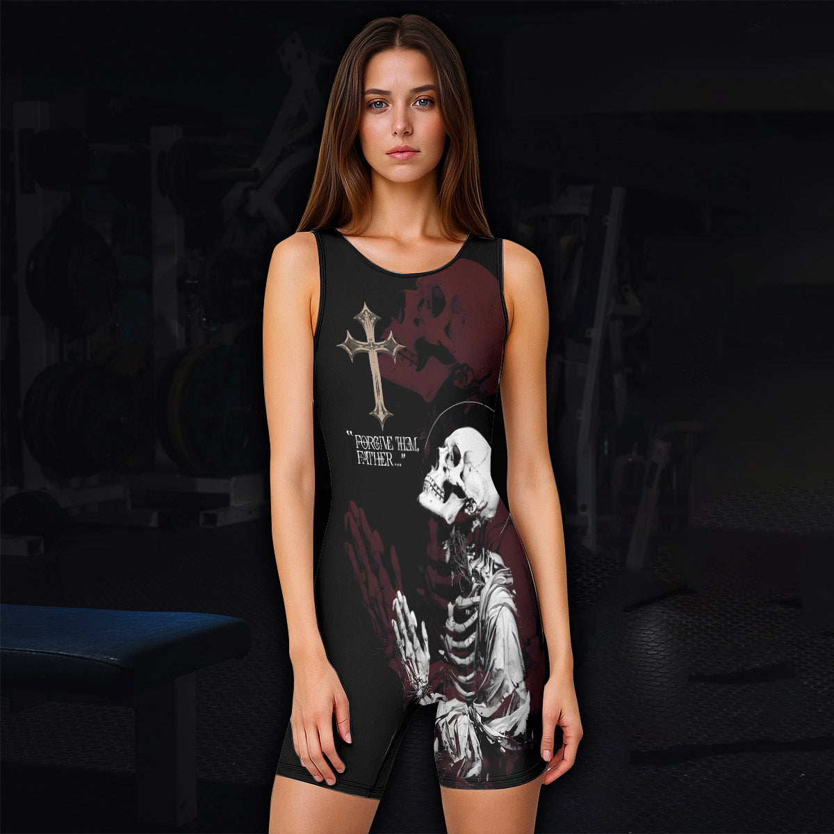 Forgive Them Father Wrestling Singlet - women's lifestyle view