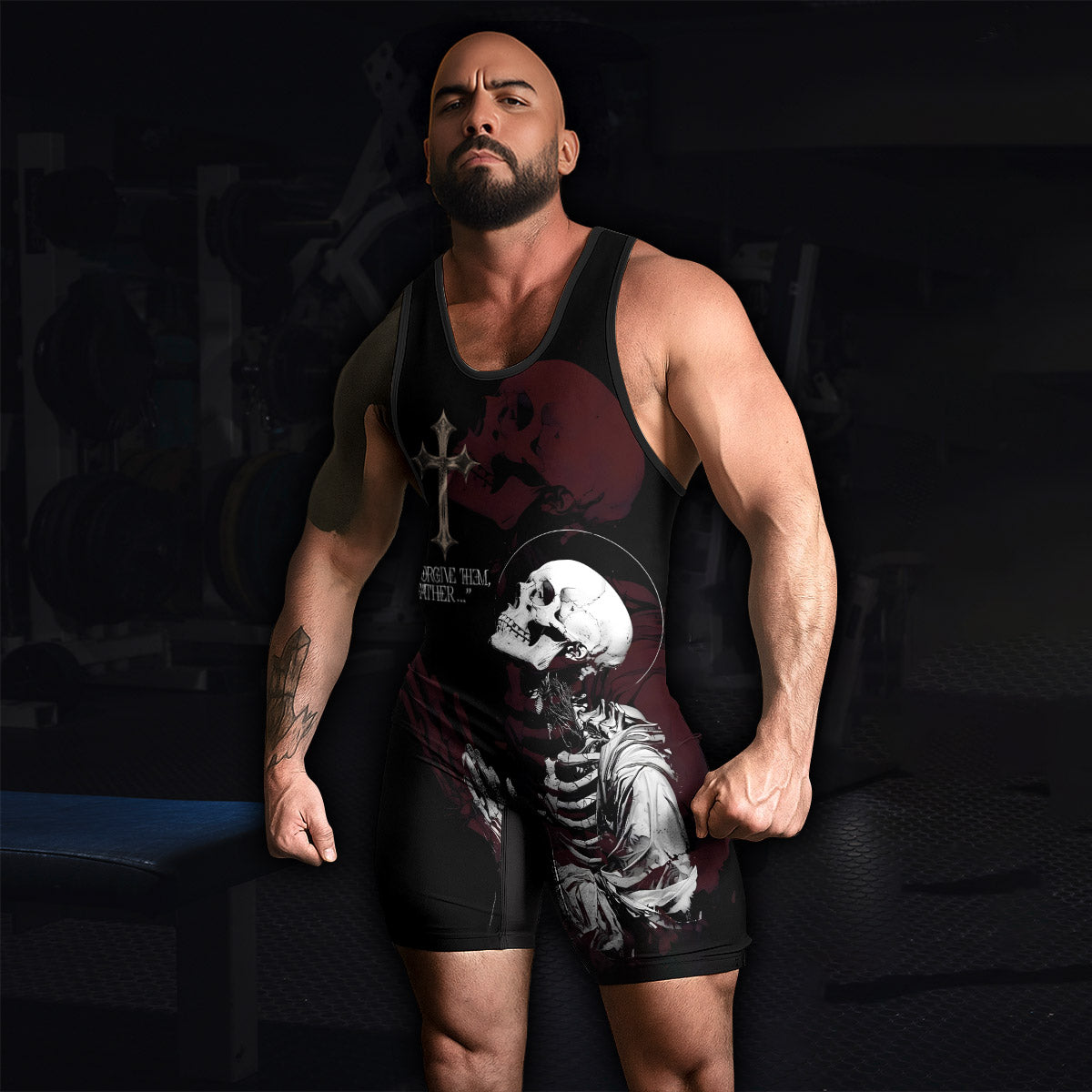 Forgive Them Father Wrestling Singlet - men's lifestyle view
