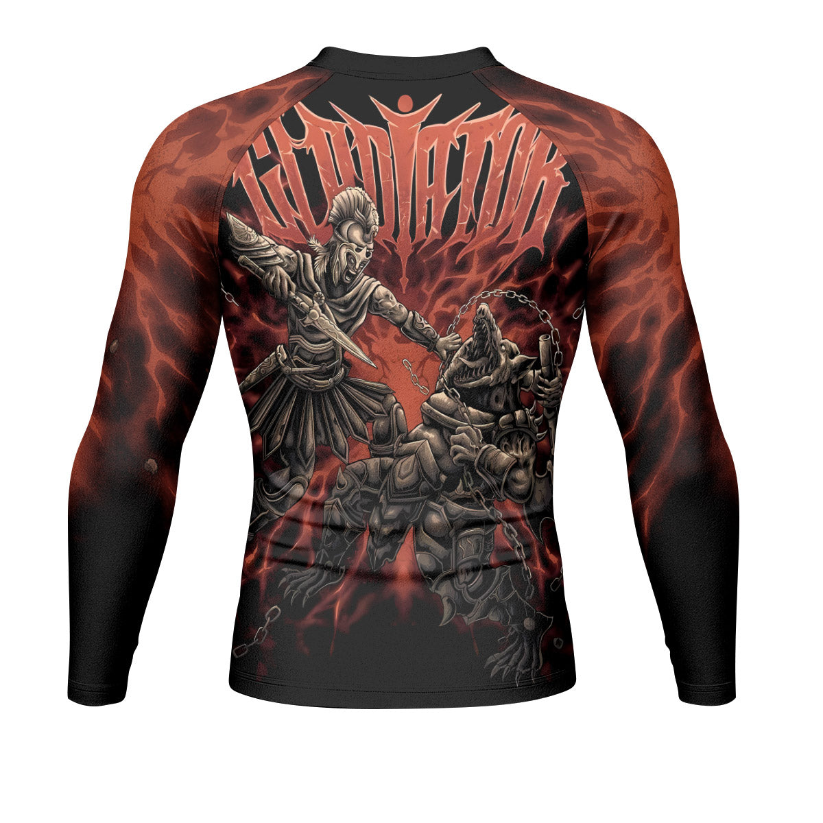Gladiators' Last Stand Men’s Long Sleeve Rash Guard - back view mockup