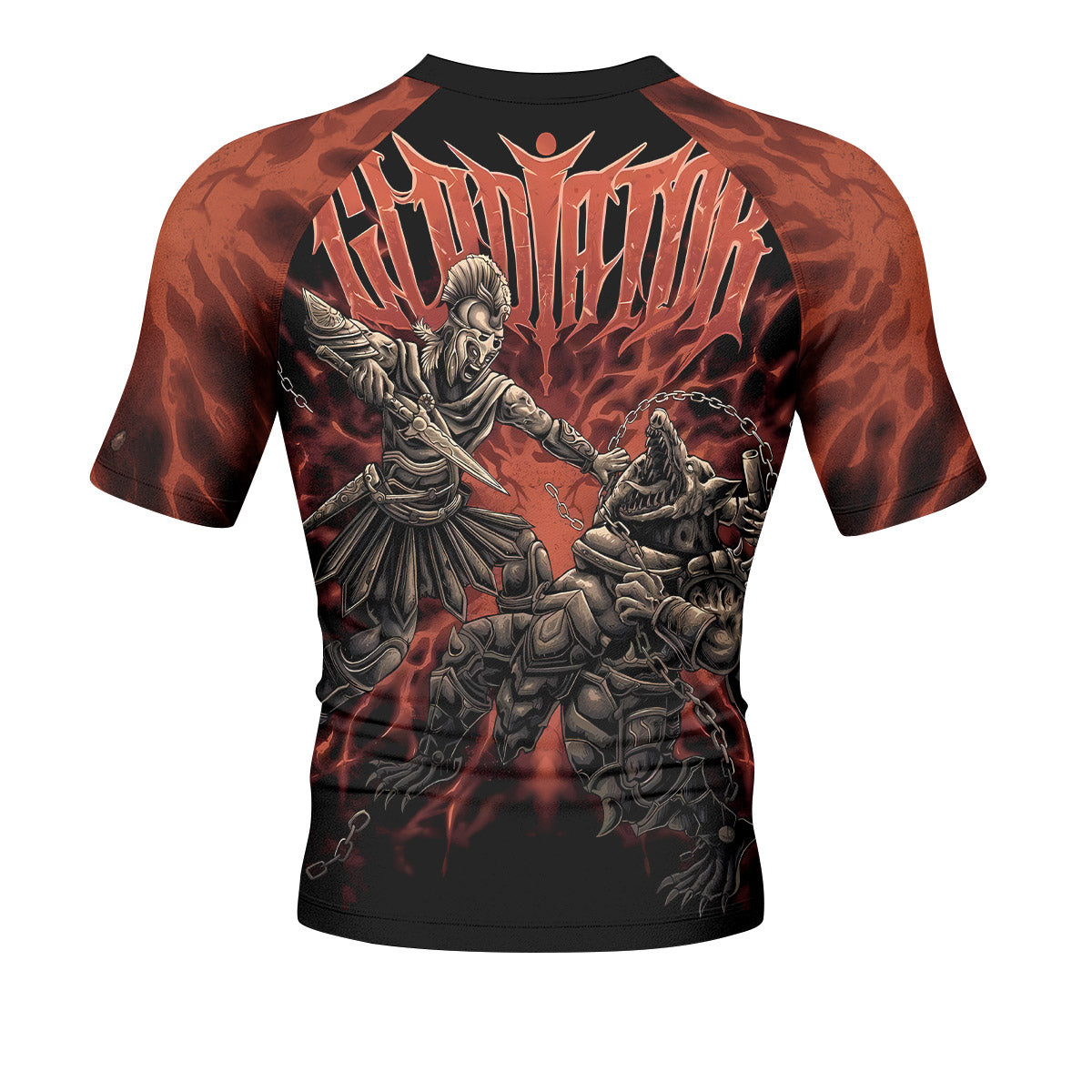 Gladiators' Last Stand Men’s Short Sleeve Rash Guard - back view mockup
