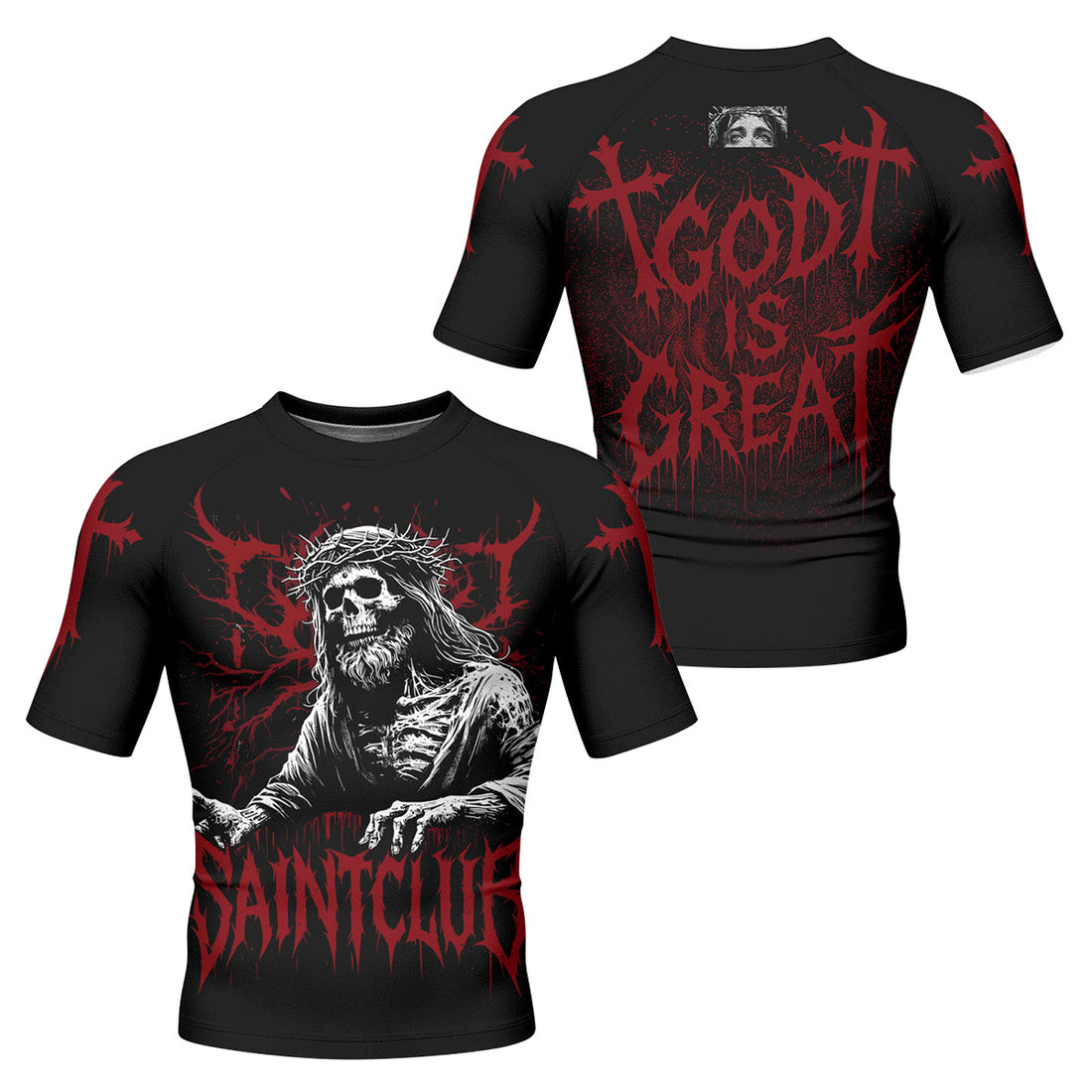 God Is Great Men’s Short Sleeve Rash Guard - front and back view