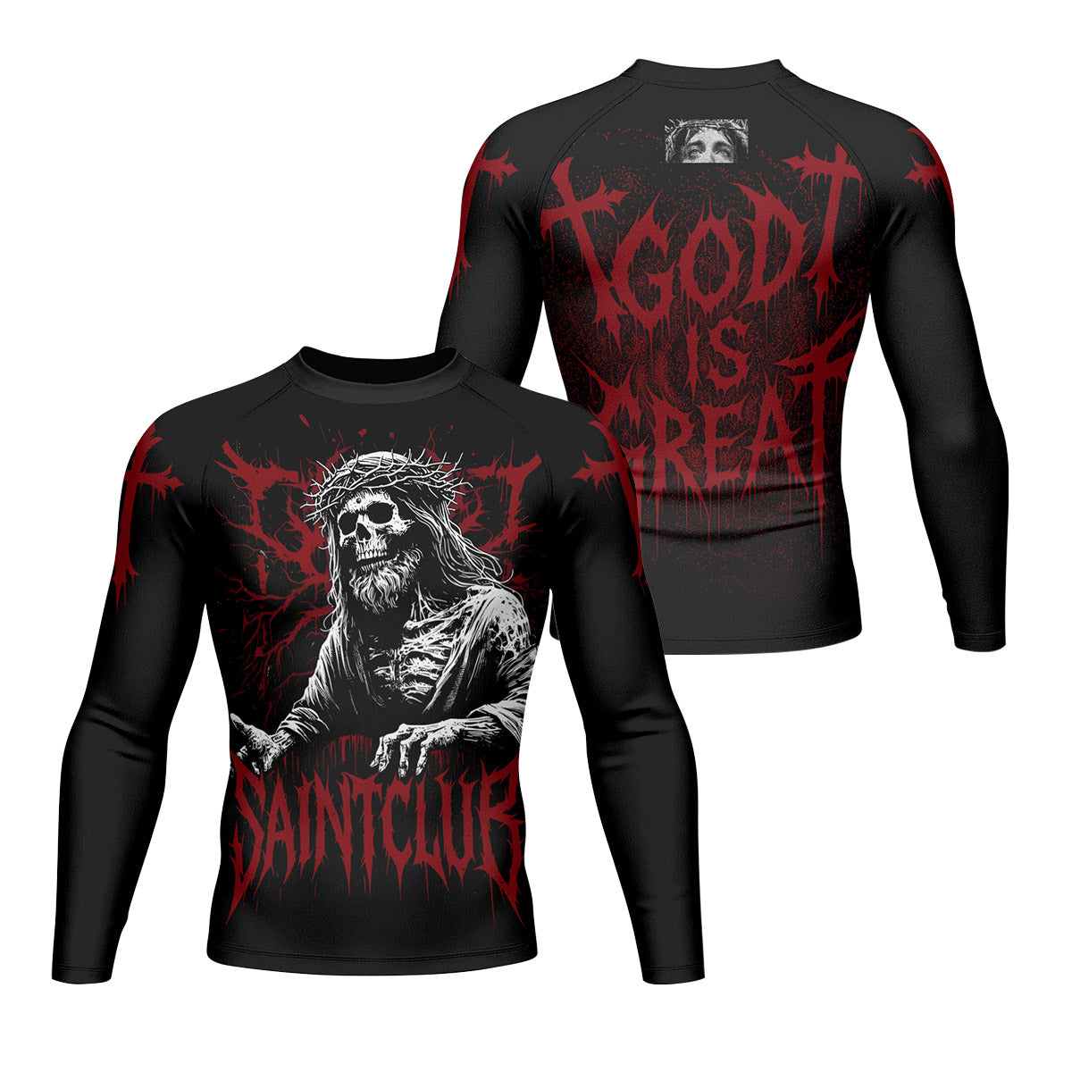 God Is Great Men’s Long Sleeve Rash Guard - front and back view