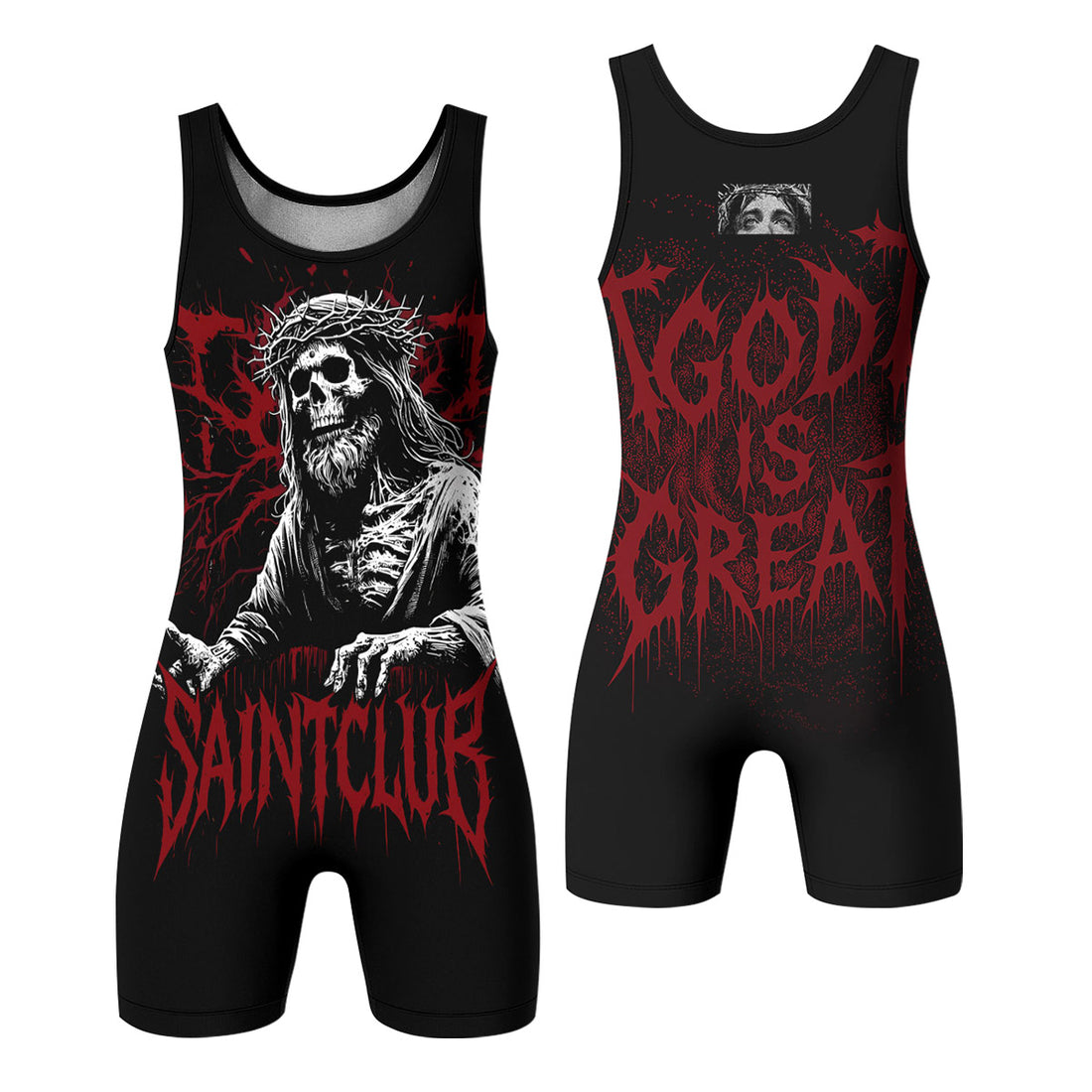God Is Great Wrestling Singlet - front and back view