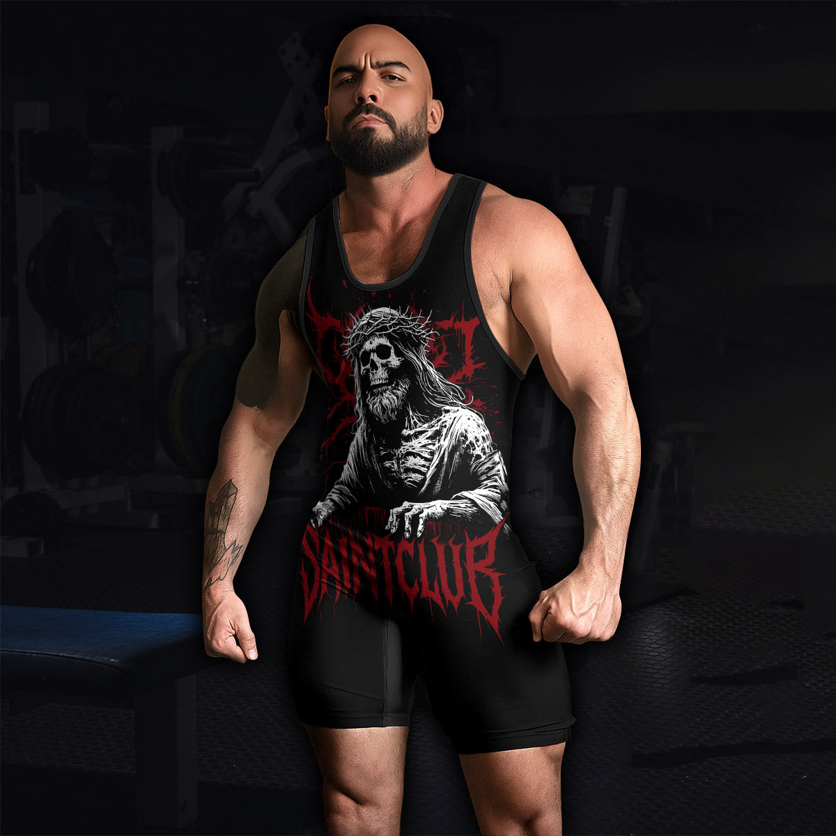 God Is Great Wrestling Singlet - men's lifestyle view