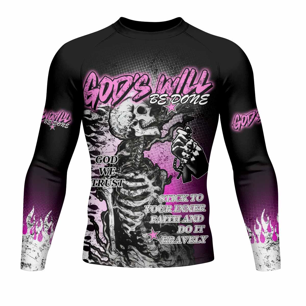 God's Will Be Done Men's Rash Guard Long Sleeve - front view mockup