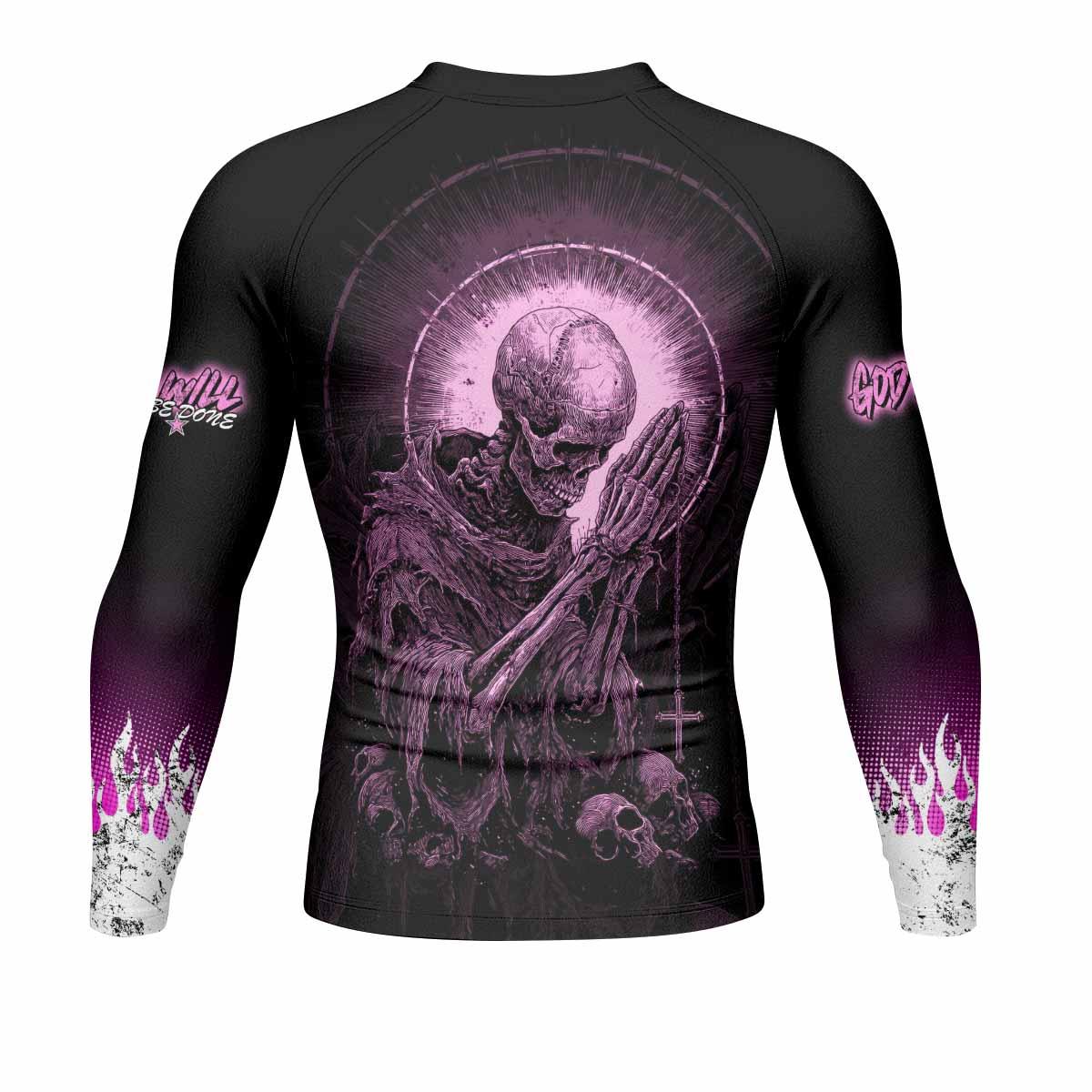 God's Will Be Done Men's Rash Guard Long Sleeve - back view mockup