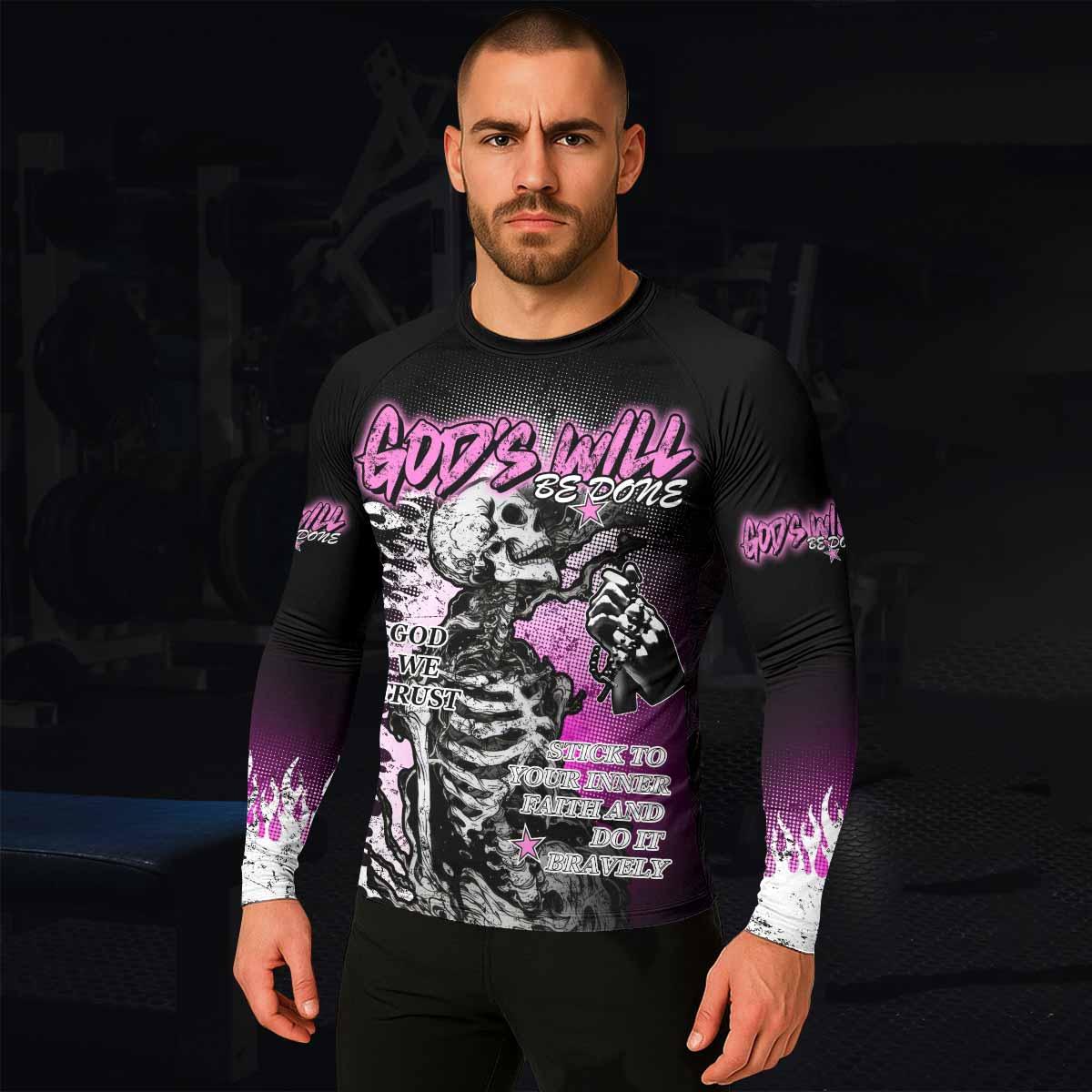 God's Will Be Done Men's Rash Guard Long Sleeve - lifestyle view