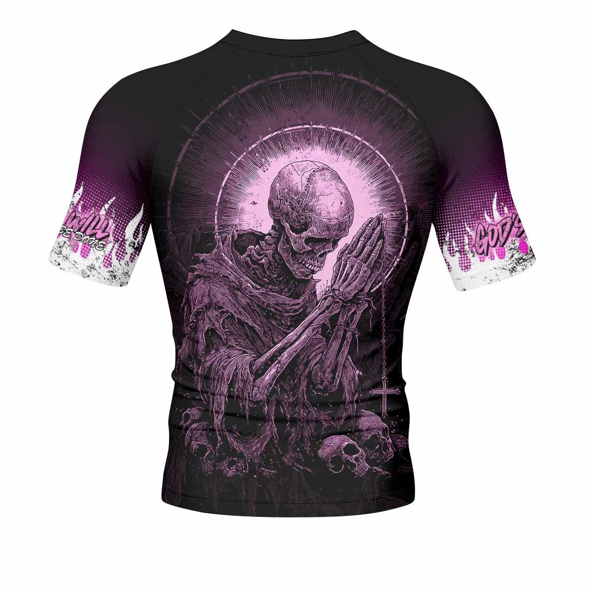 God's Will Be Done Men's Rash Guard Short Sleeve - back view mockup
