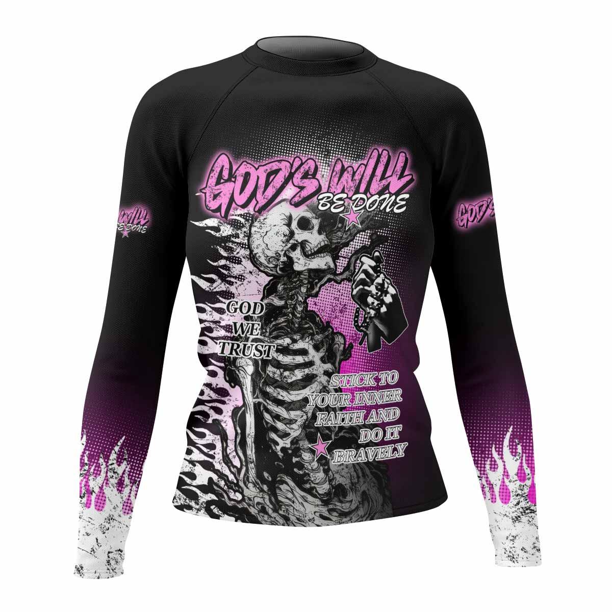 God's Will Be Done Women's Rash Guard Long Sleeve - front view mockup