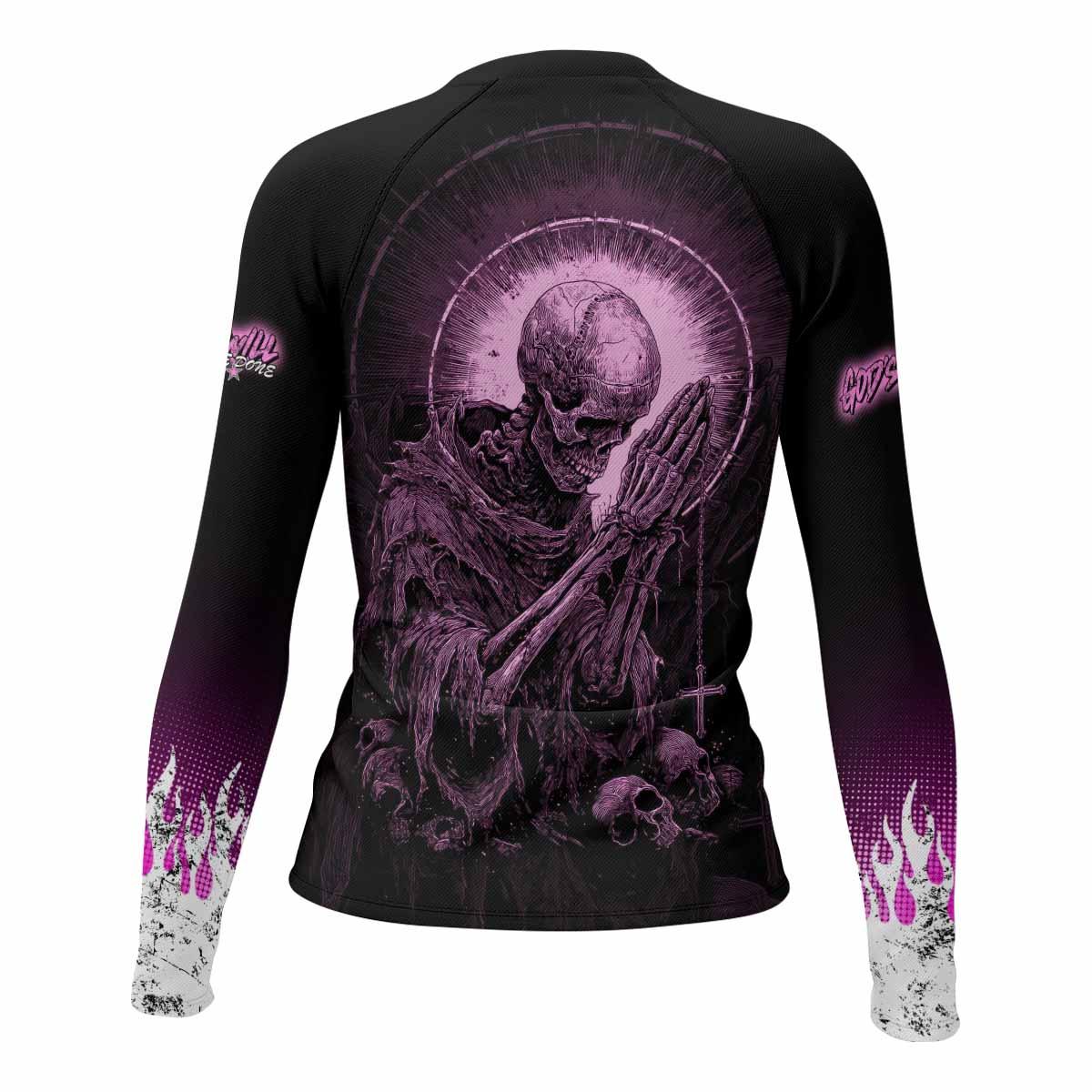 God's Will Be Done Women's Rash Guard Long Sleeve - back view mockup