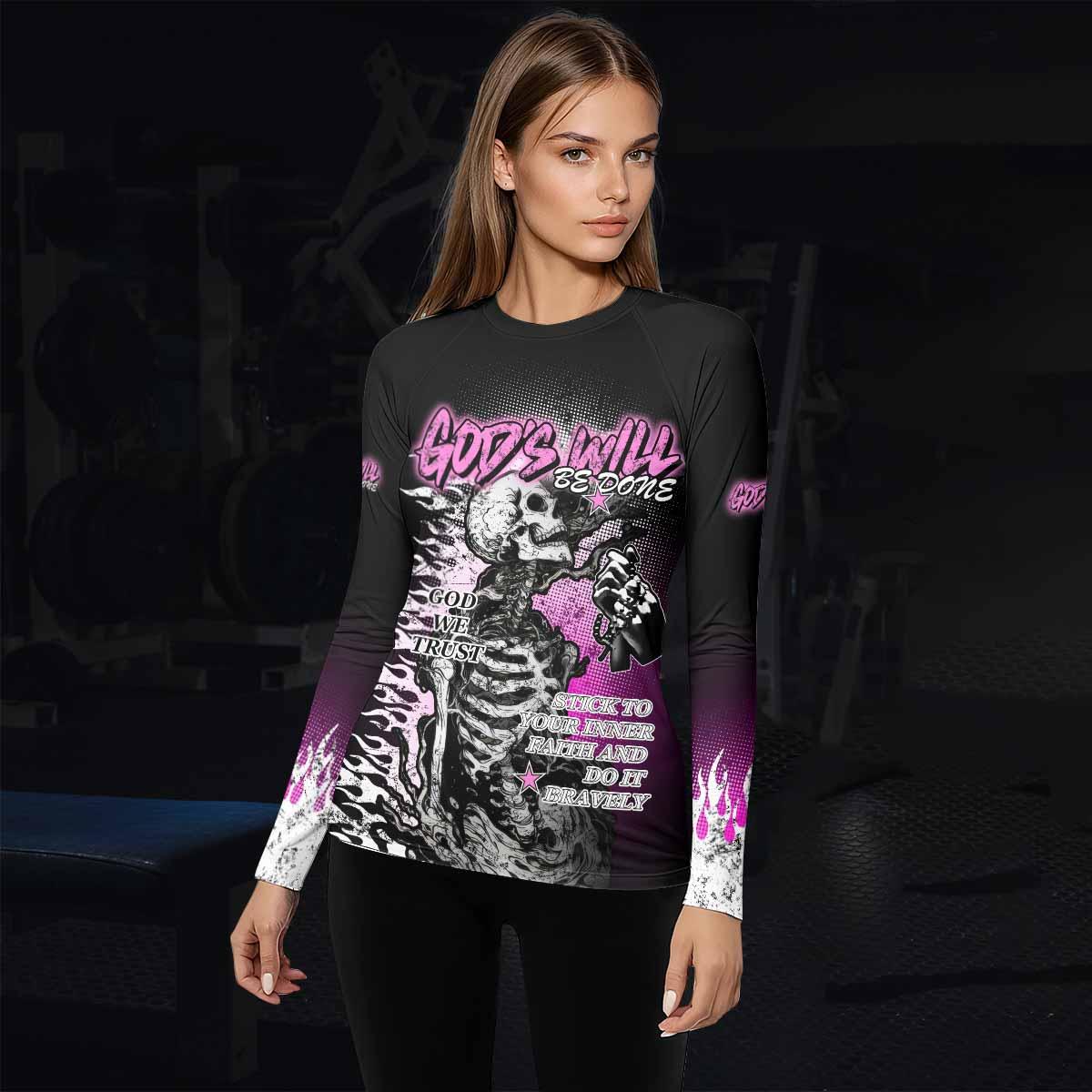 God's Will Be Done Women's Rash Guard Long Sleeve - lifestyle view