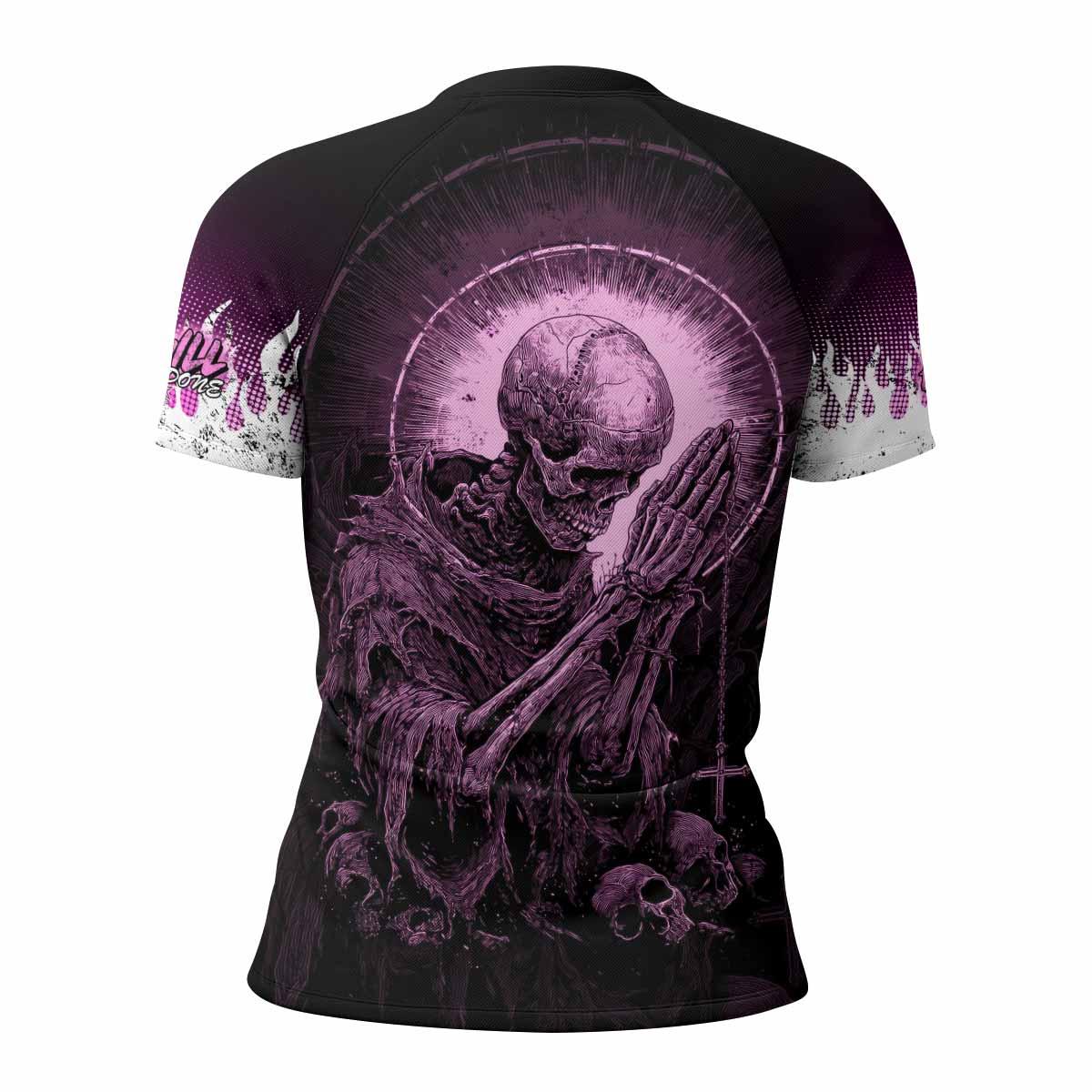 God's Will Be Done Women's Rash Guard Short Sleeve - back view mockup