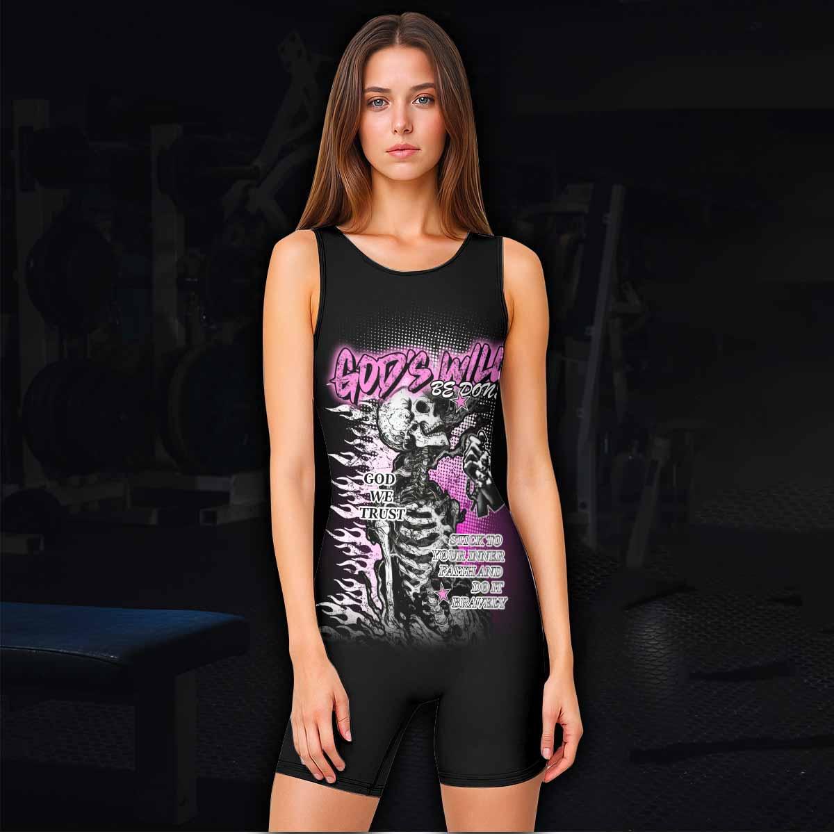 God's Will Be Done Wrestling Singlet - women's lifestyle view