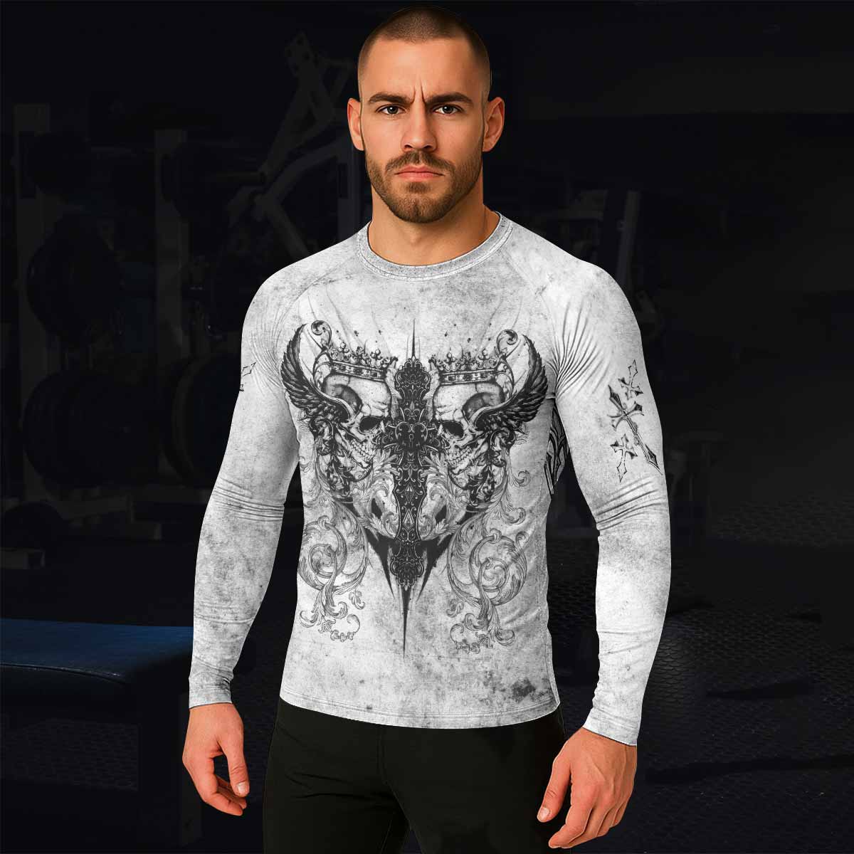 Gothic Angel Cross Men's Rash Guard Long Sleeve - lifestyle view