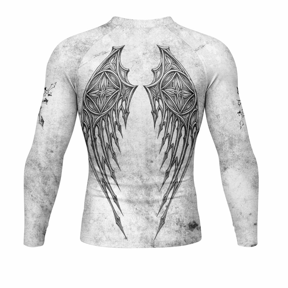 Gothic Angel Cross Men's Rash Guard Long Sleeve - back view mockup