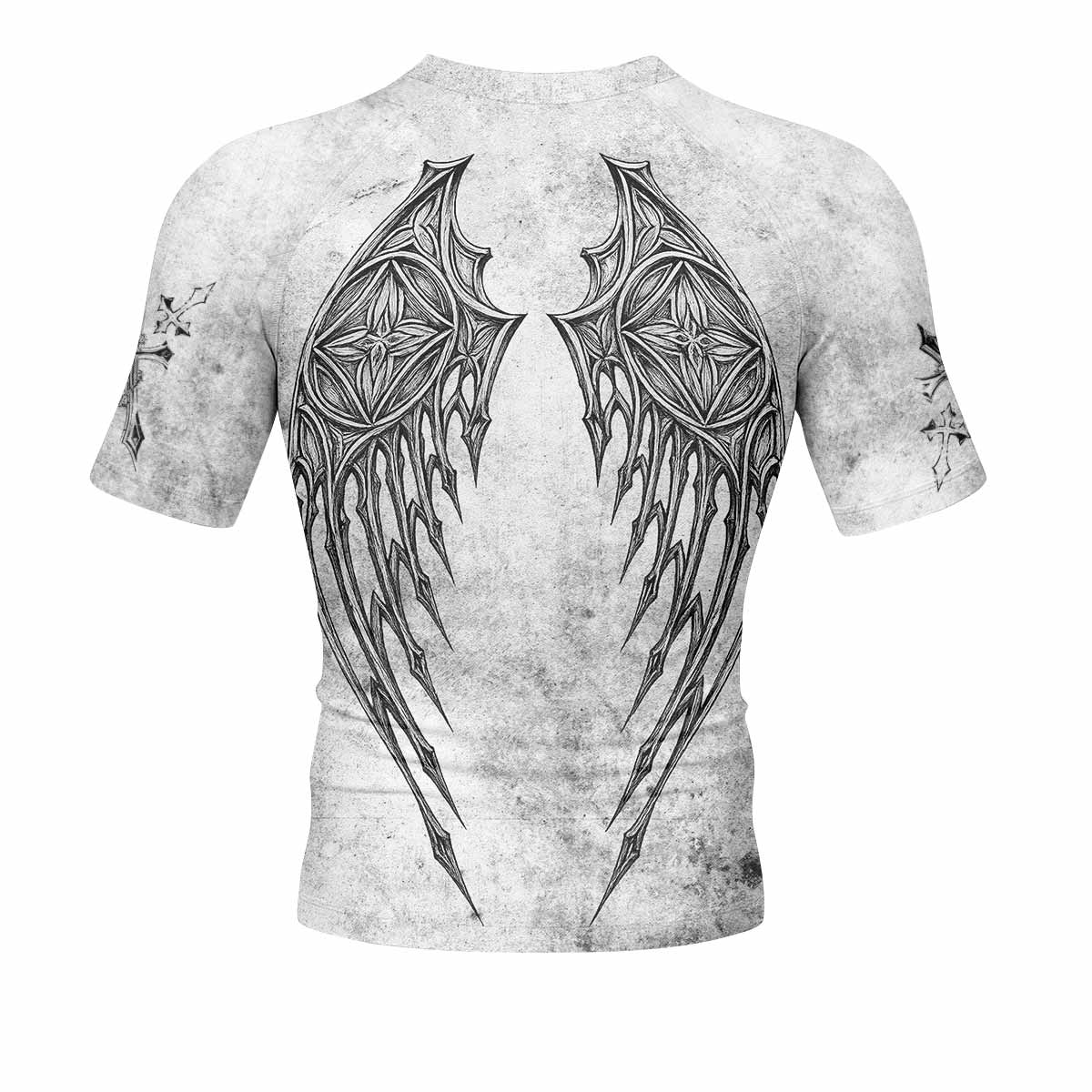 Gothic Angel Cross Men's Rash Guard Short Sleeve - back view mockup
