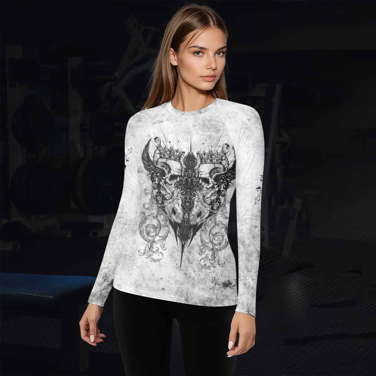 Gothic Angel Cross Women's Rash Guard Long Sleeve - lifestyle view