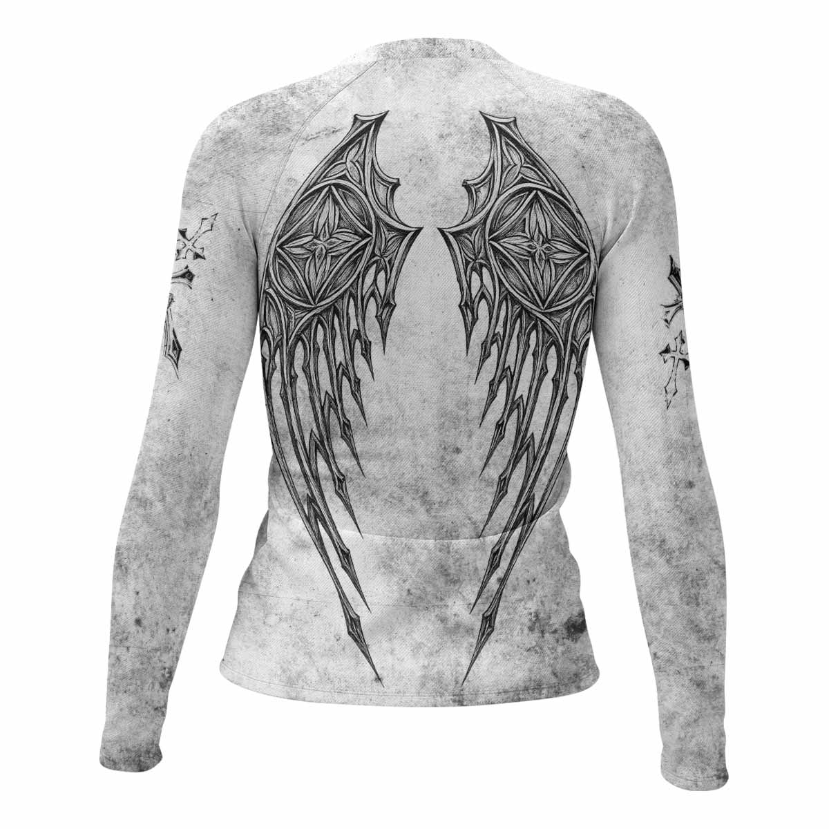 Gothic Angel Cross Women's Rash Guard Long Sleeve - back view mockup