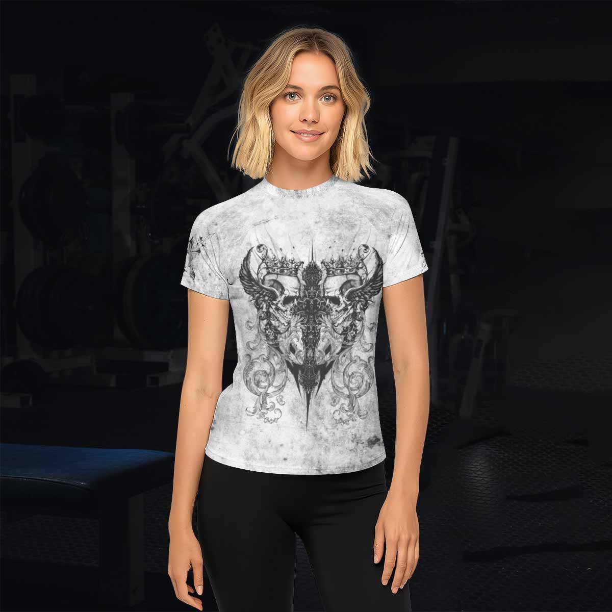 Gothic Angel Cross Women's Rash Guard Short Sleeve - lifestyle view