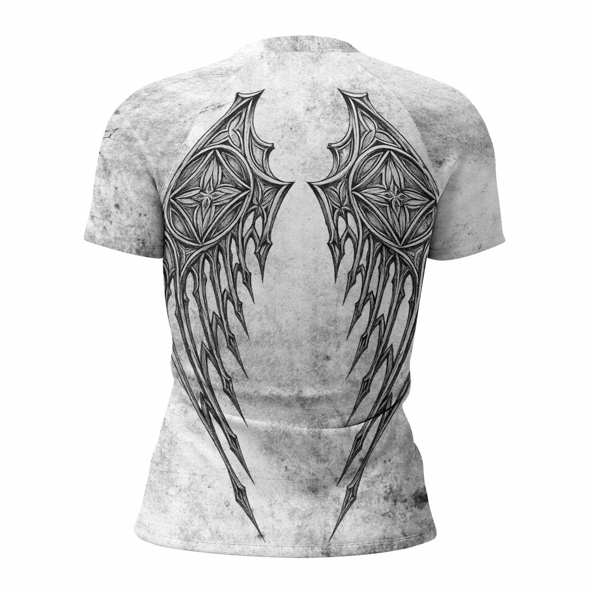 Gothic Angel Cross Women's Rash Guard Short Sleeve - back view mockup