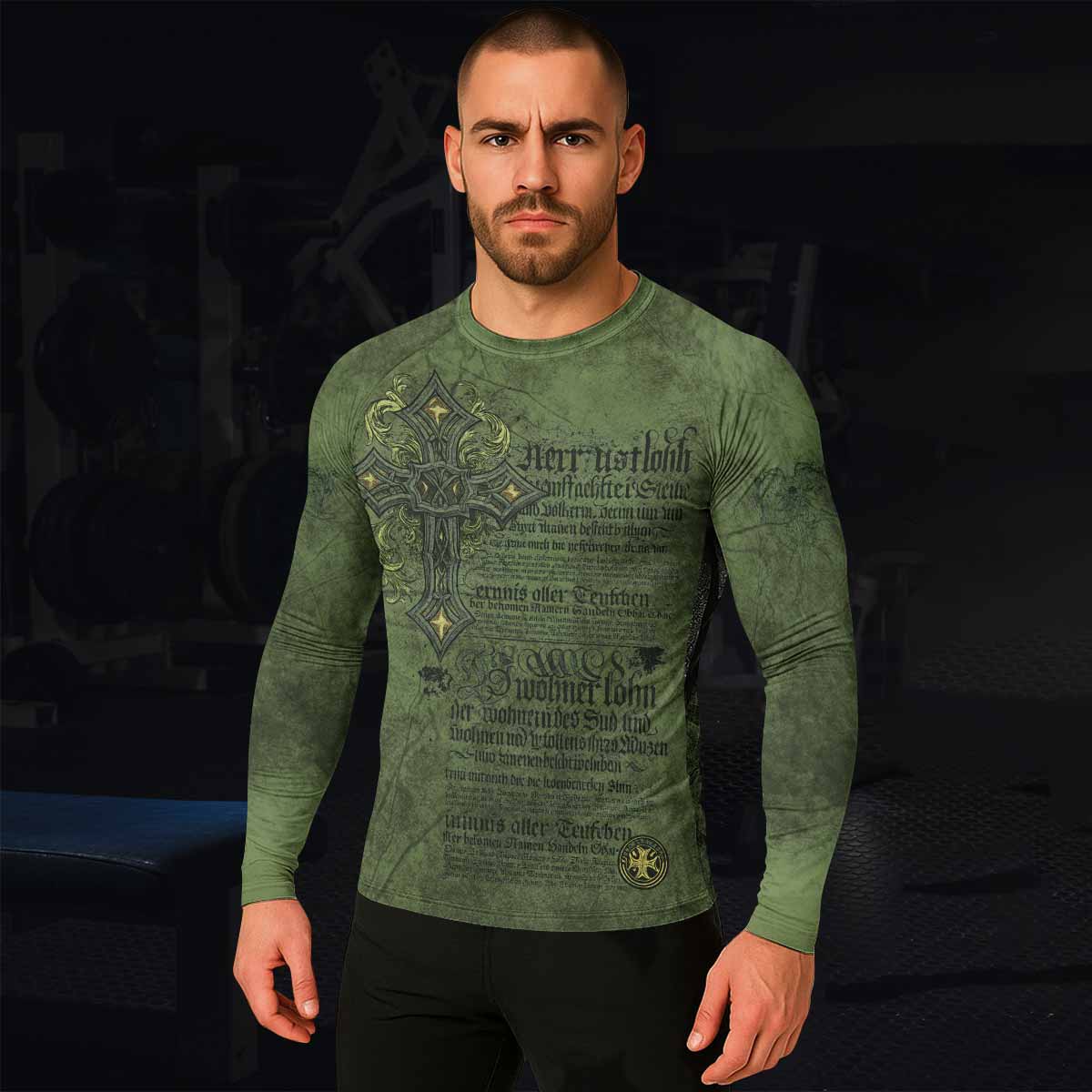 Gothic Cross Men's Rash Guard Long Sleeve - lifestyle view
