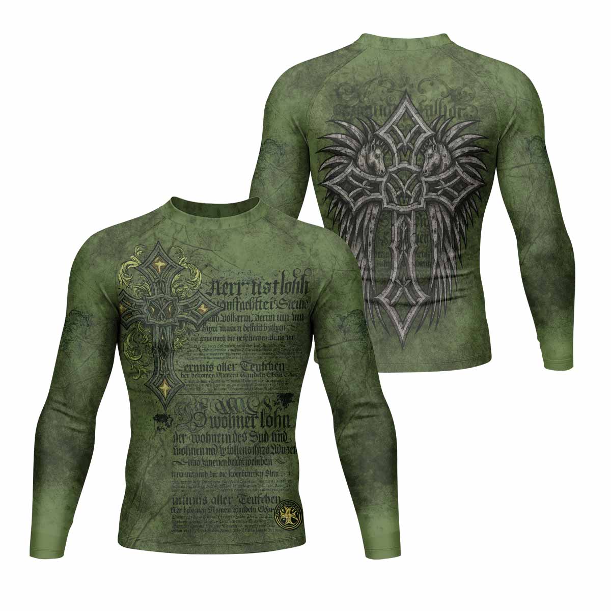Gothic Cross Men's Rash Guard Long Sleeve - front and back view