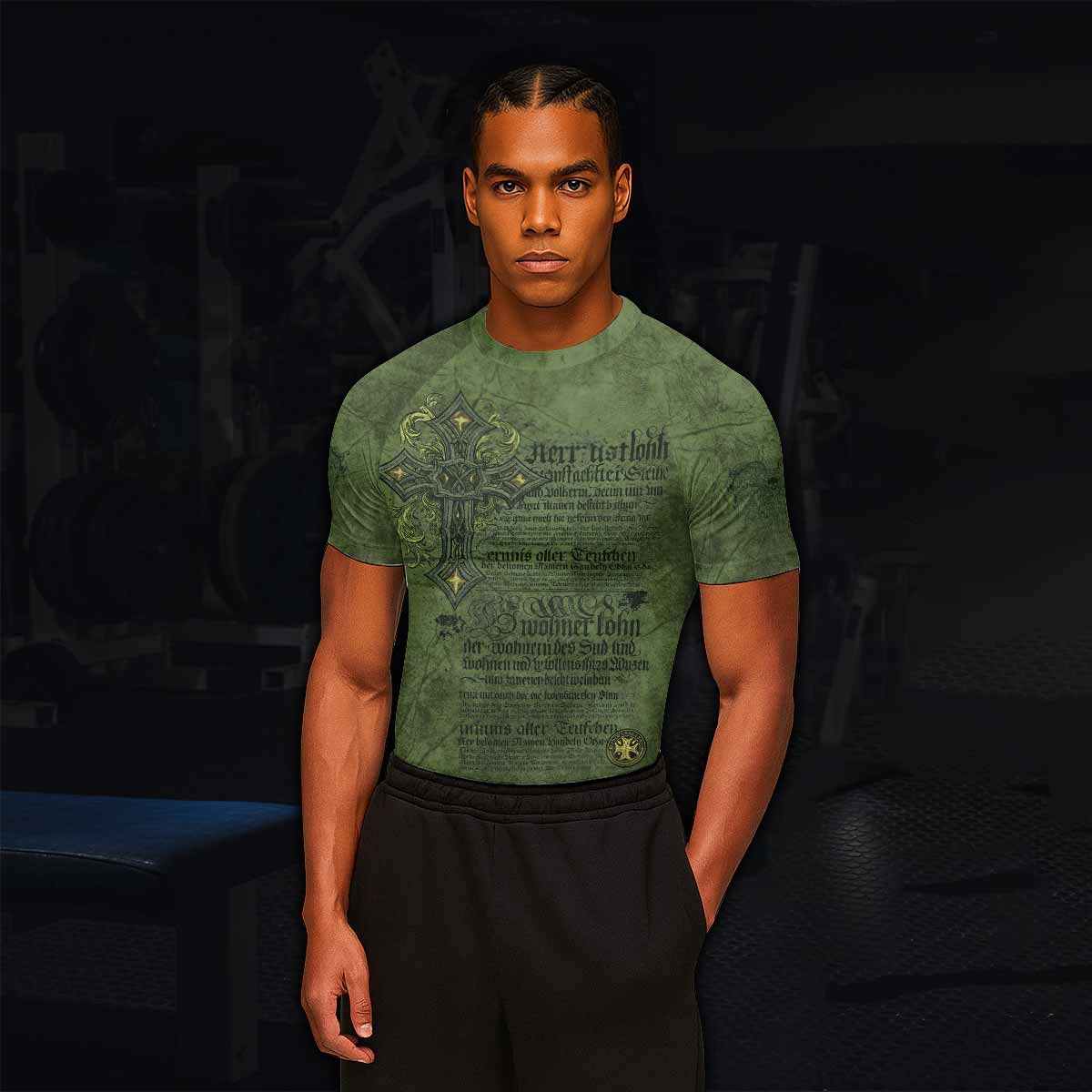 Gothic Cross Men's Rash Guard Short Sleeve - lifestyle view