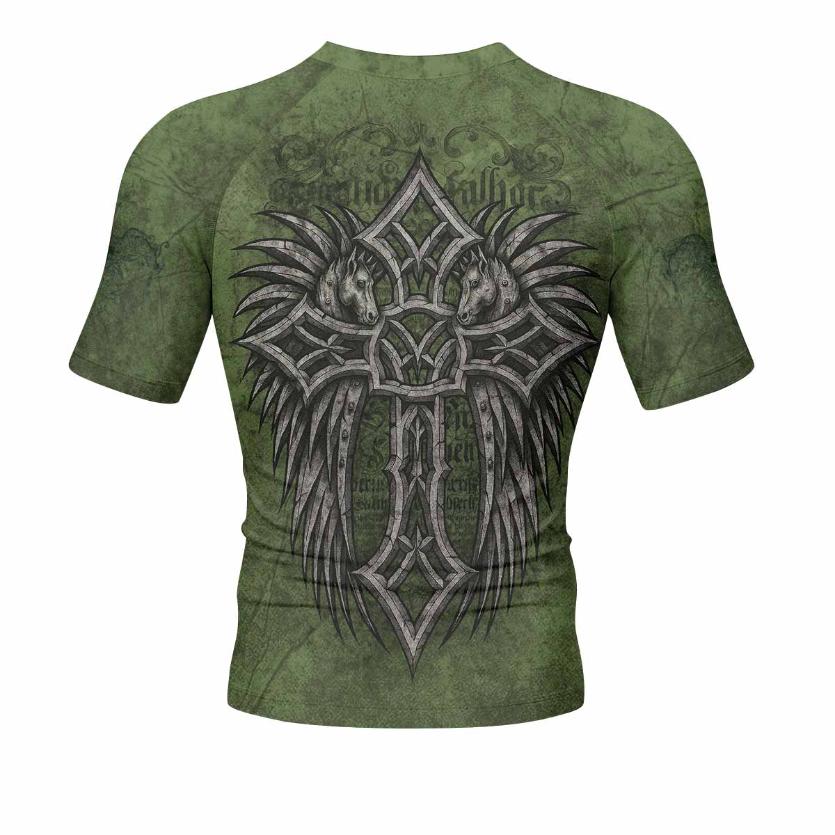 Gothic Cross Men's Rash Guard Short Sleeve - back view mockup
