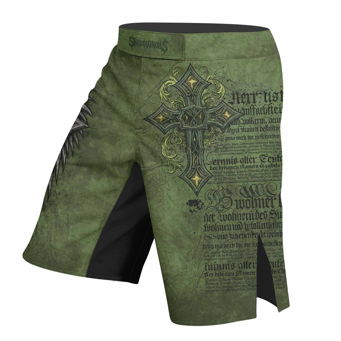 Gothic Cross Fight Shorts - right side mockup