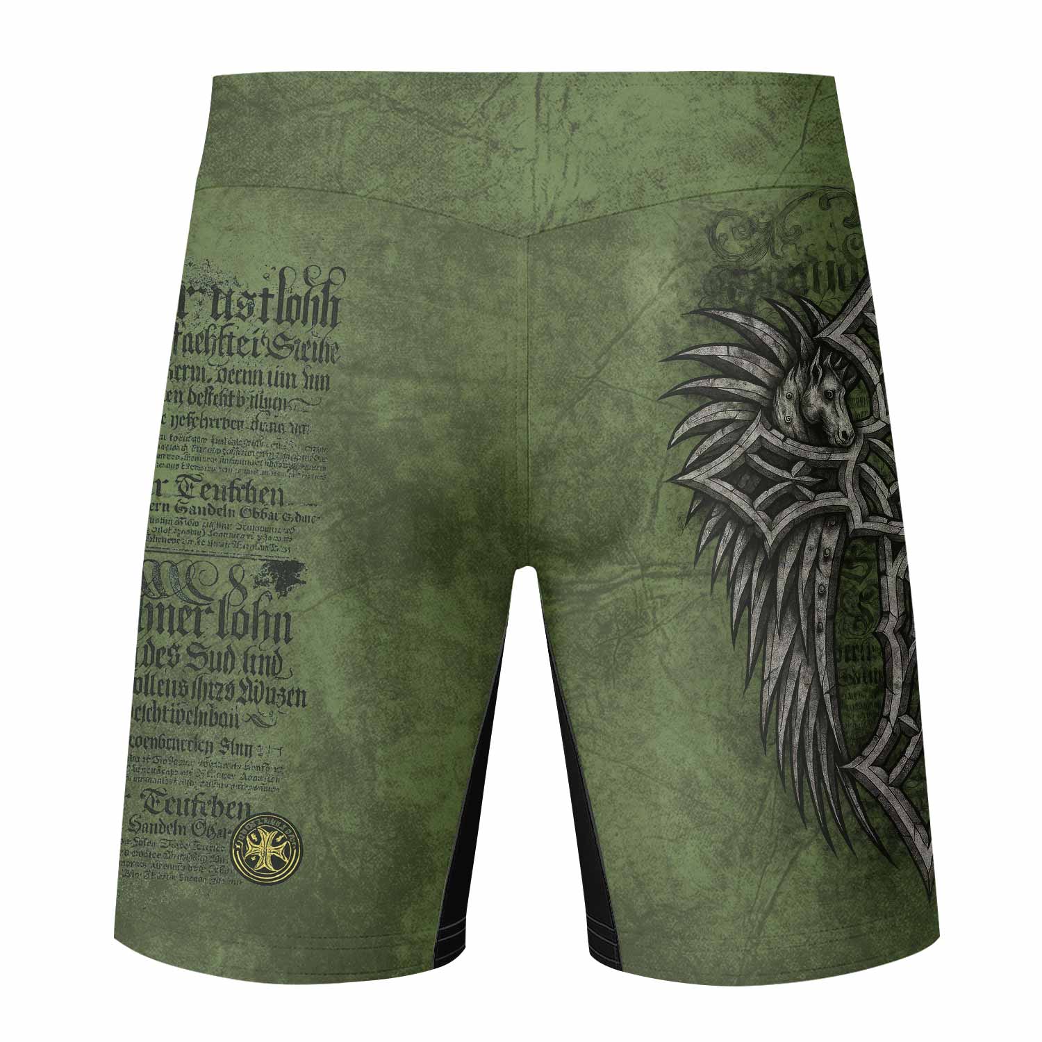 Gothic Cross Fight Shorts - back view mockup