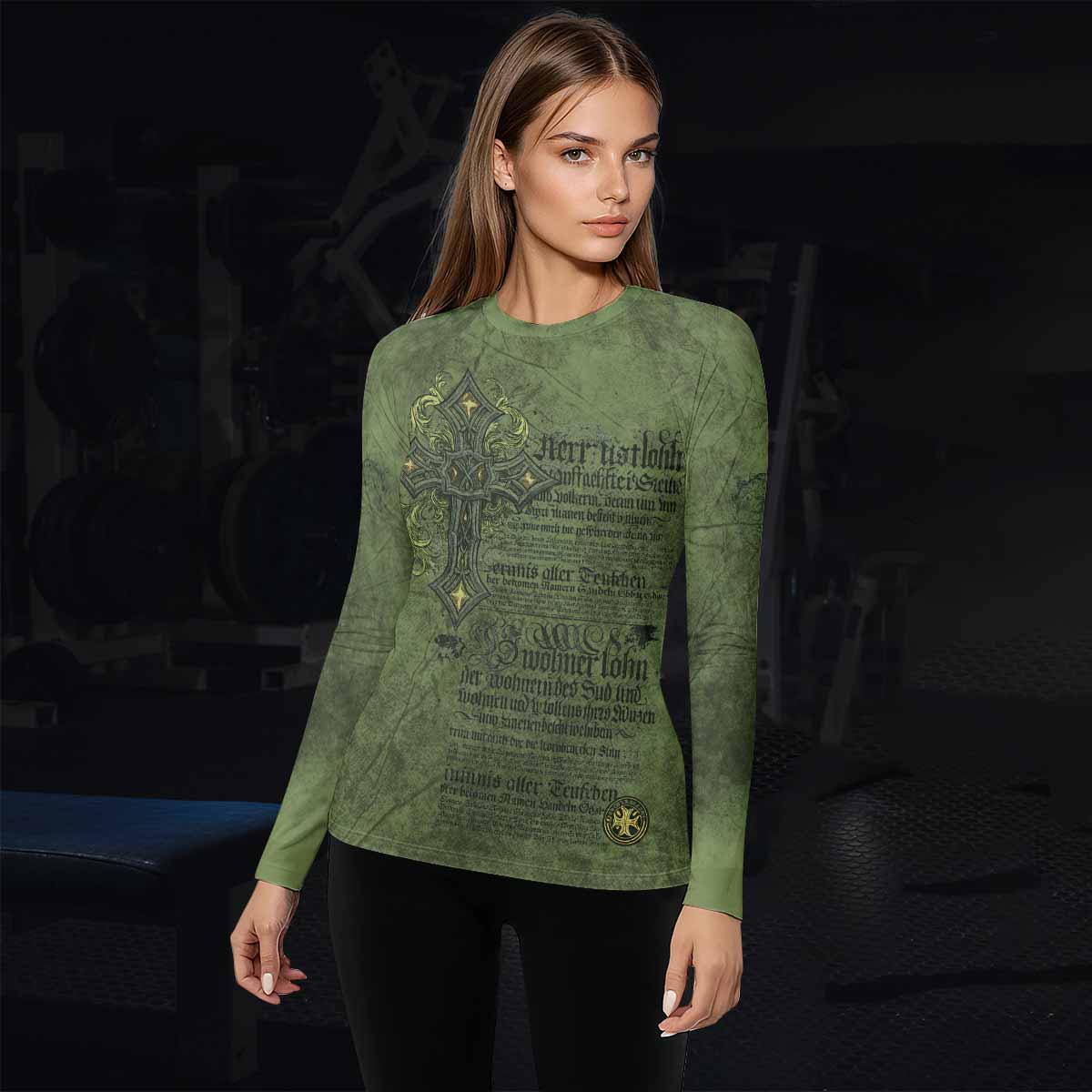 Gothic Cross Women's Rash Guard Long Sleeve - lifestyle view