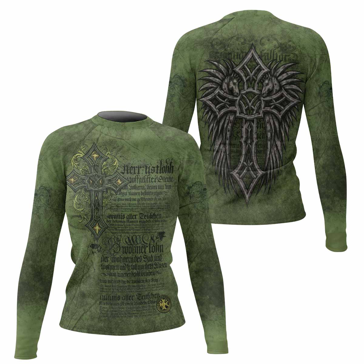 Gothic Cross Women's Rash Guard Long Sleeve - front and back view