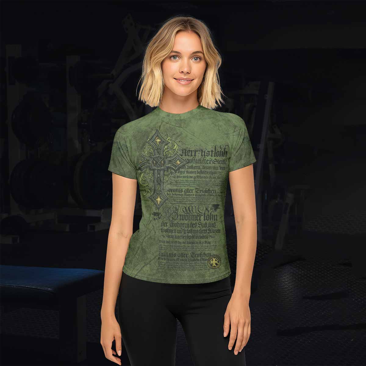 Gothic Cross Women's Rash Guard Short Sleeve - lifestyle view