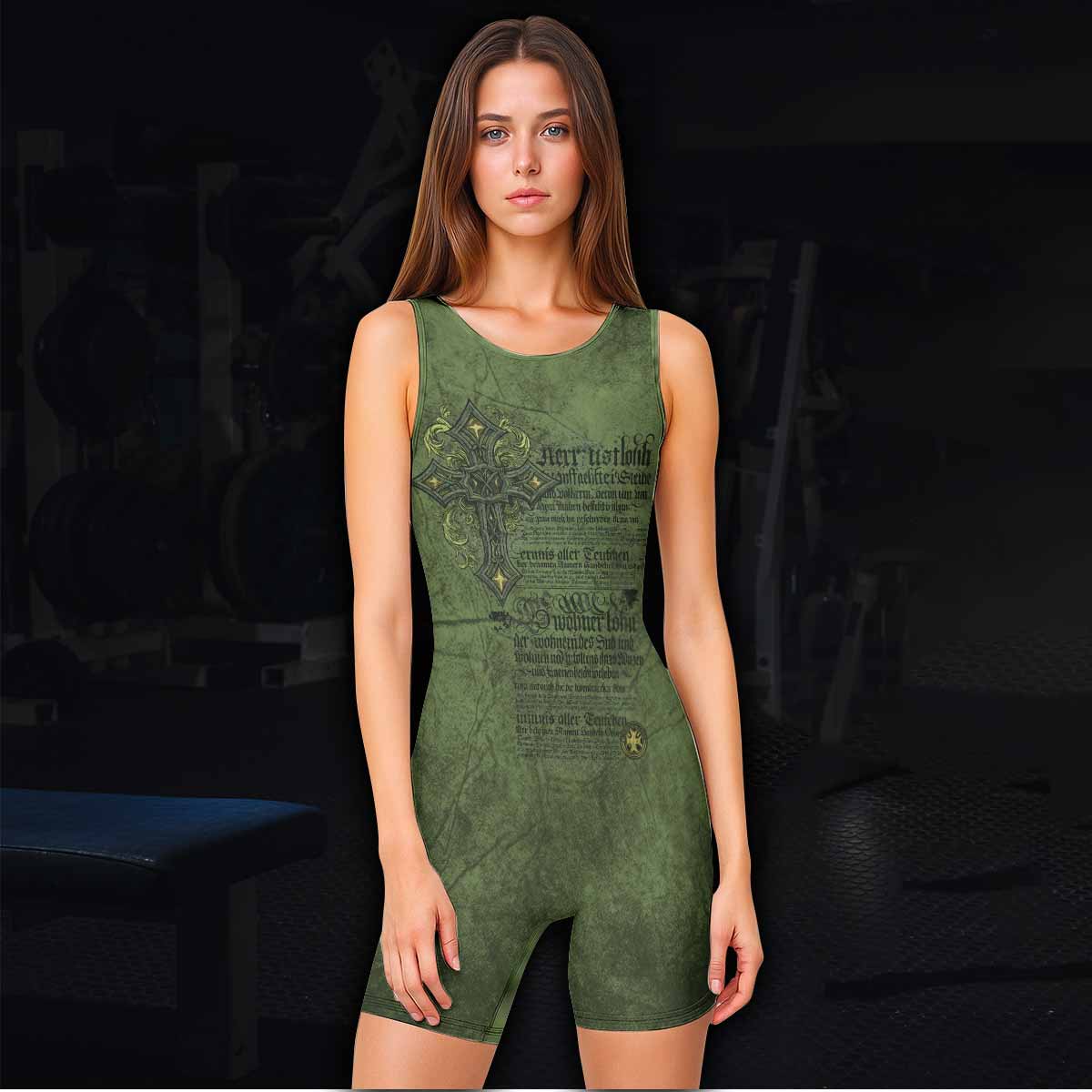 Gothic Cross Wrestling Singlet - women's lifestyle view