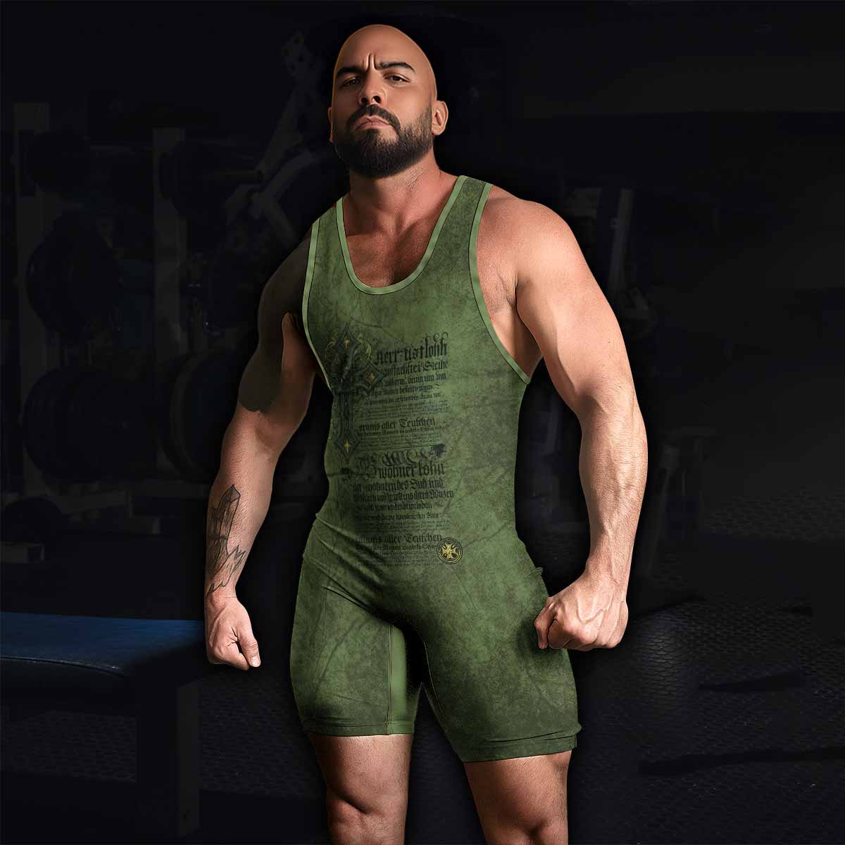 Gothic Cross Wrestling Singlet - men's lifestyle view