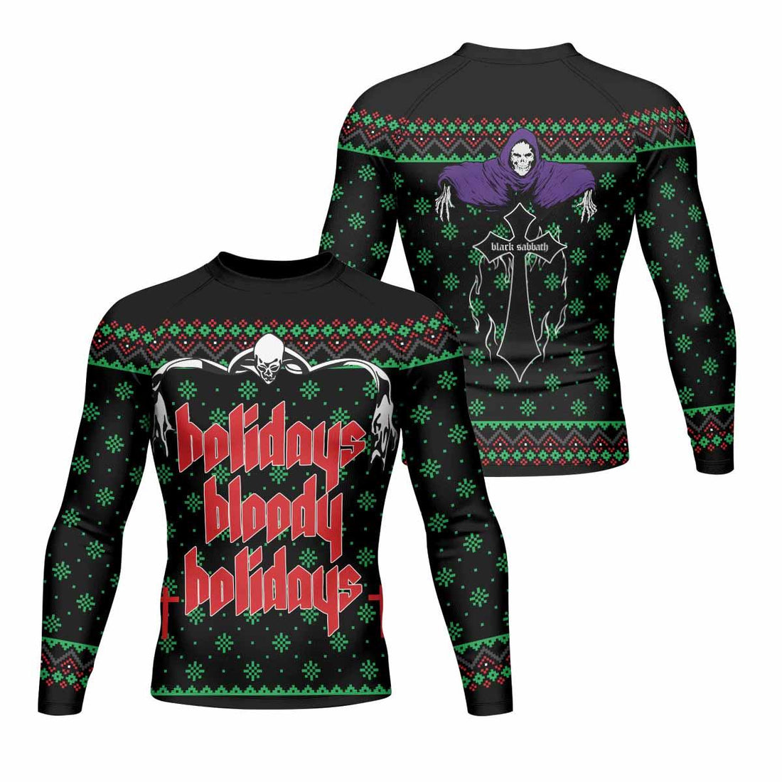 Holidays Bloody Holidays Men's Rash Guard Long Sleeve - front and back view