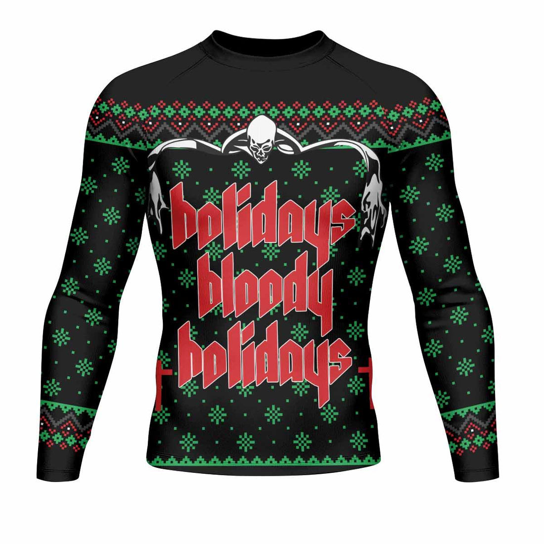 Holidays Bloody Holidays Men's Rash Guard Long Sleeve - front and back view