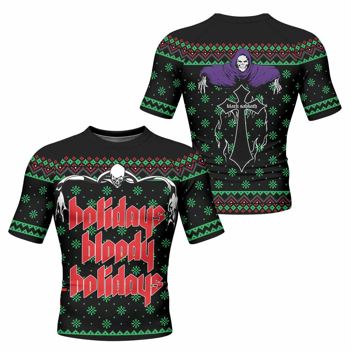 Holidays Bloody Holidays Men's Rash Guard Short Sleeve - front and back view