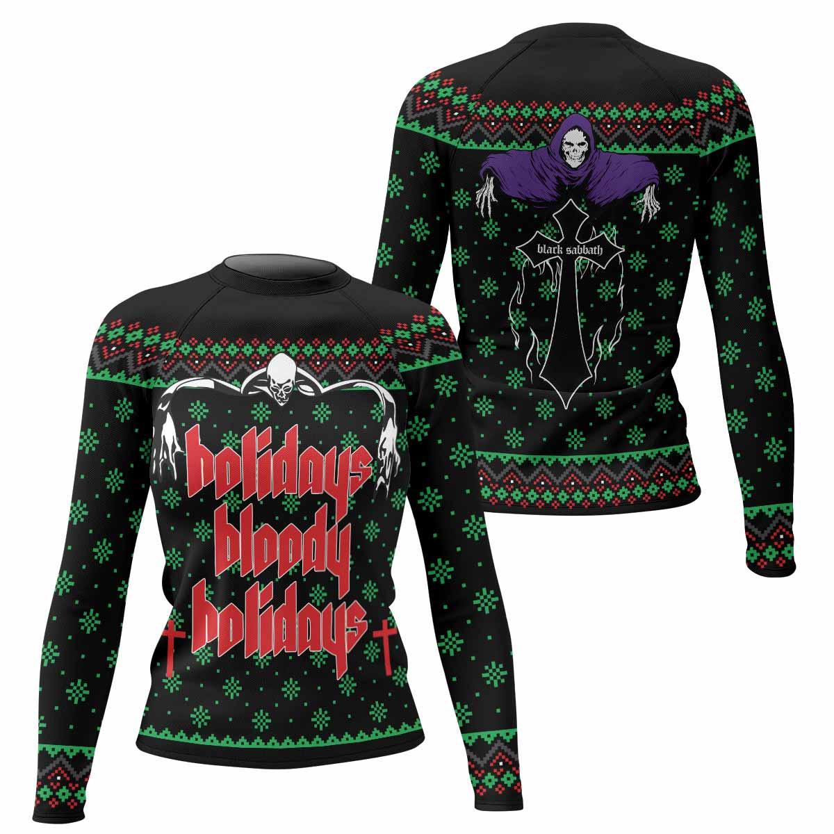 Holidays Bloody Holidays Women's Rash Guard Long Sleeve - front and back view