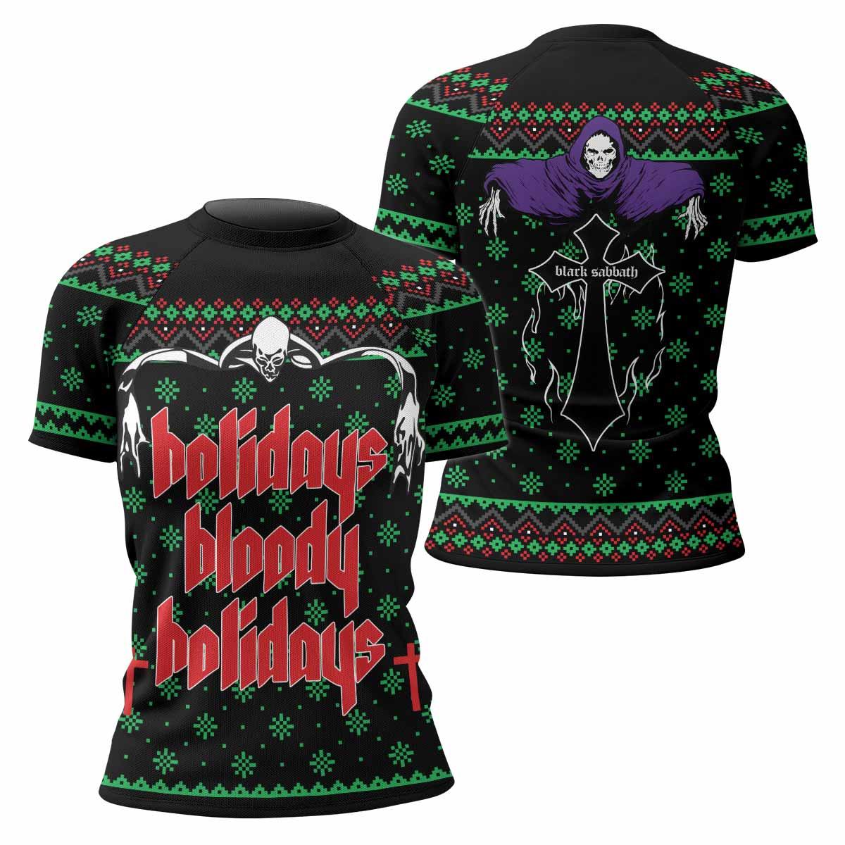 Holidays Bloody Holidays Women's Rash Guard Short Sleeve - front and back view