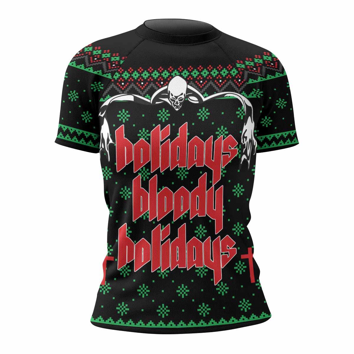 Holidays Bloody Holidays Women's Rash Guard Short Sleeve - front view mockup