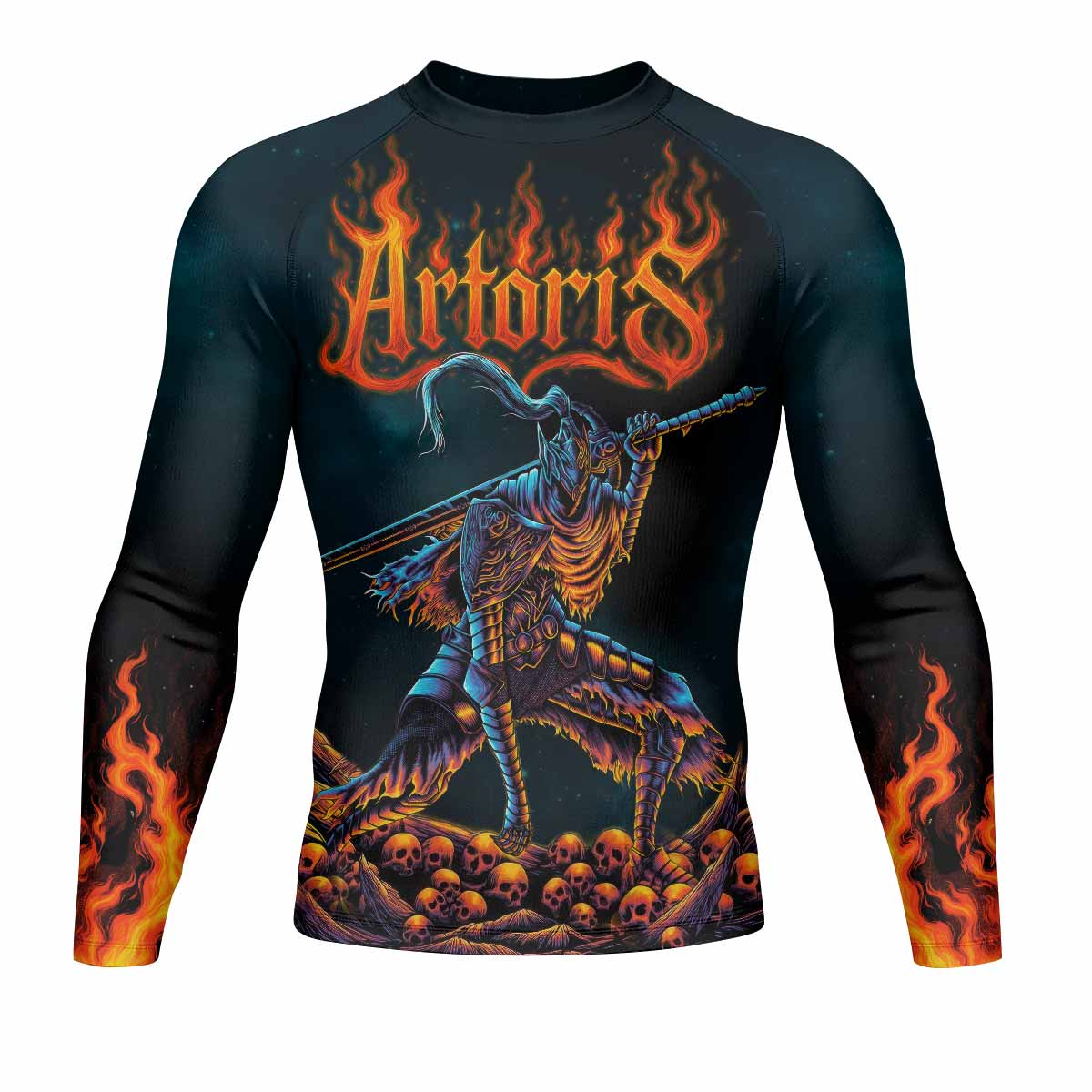 Infernal Artorias Men's Rash Guard Long Sleeve - front view mockup 