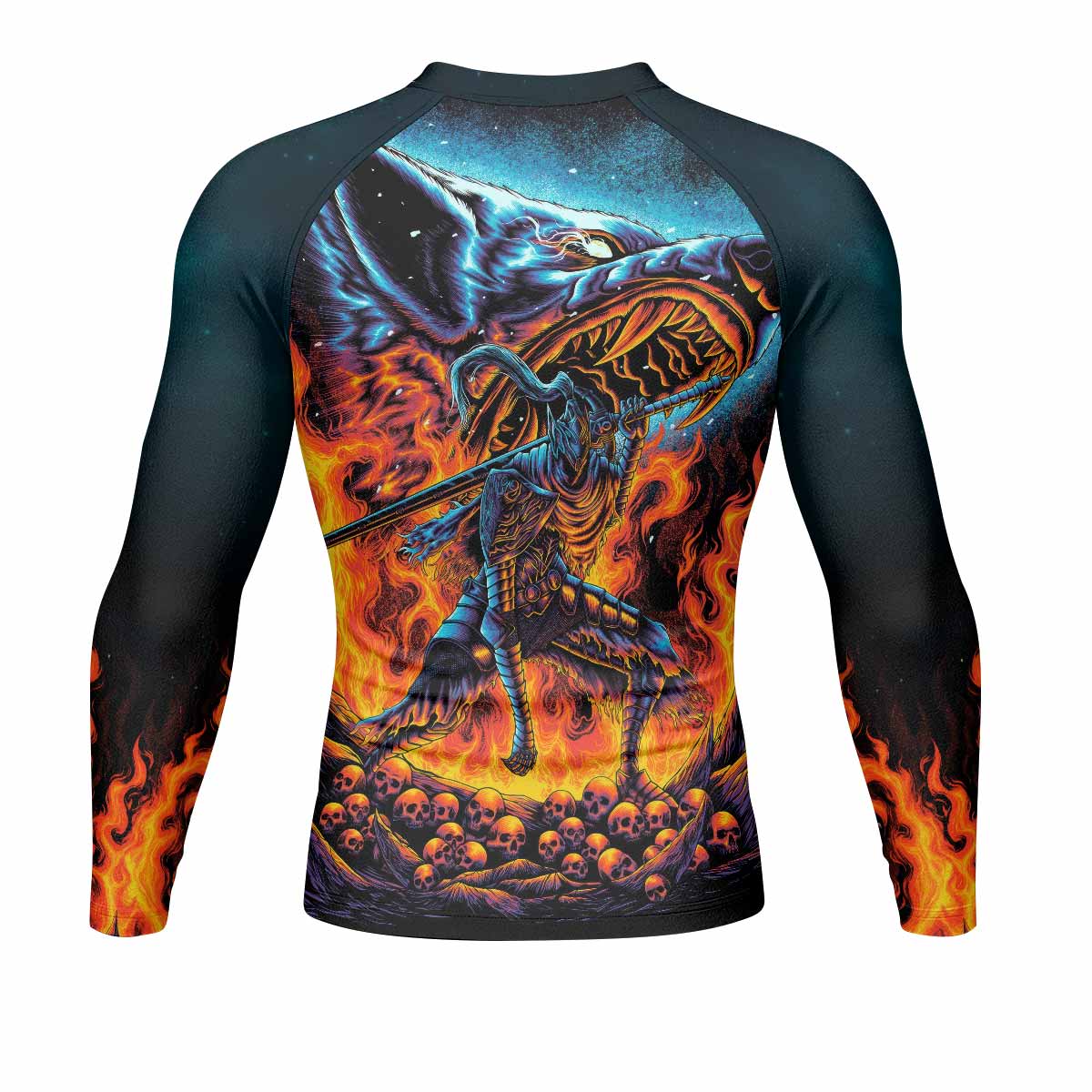 Infernal Artorias Men's Rash Guard Long Sleeve - back view mockup 
